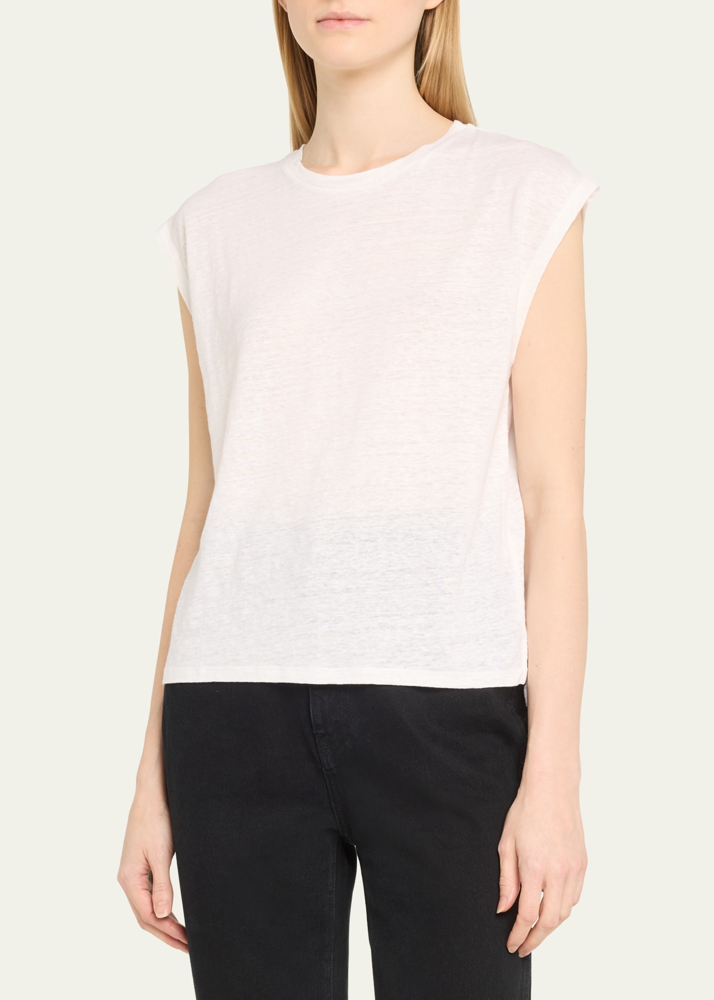 Majestic Filatures Stretch Linen Crewneck Cap-Sleeve Tank Top