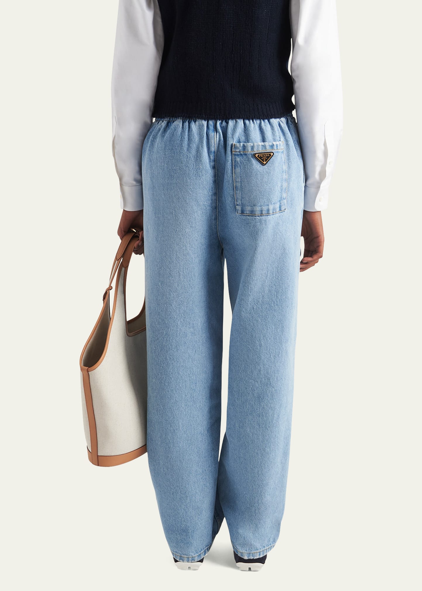 Prada Elastic Waist Denim Bleached Pants - Bergdorf Goodman