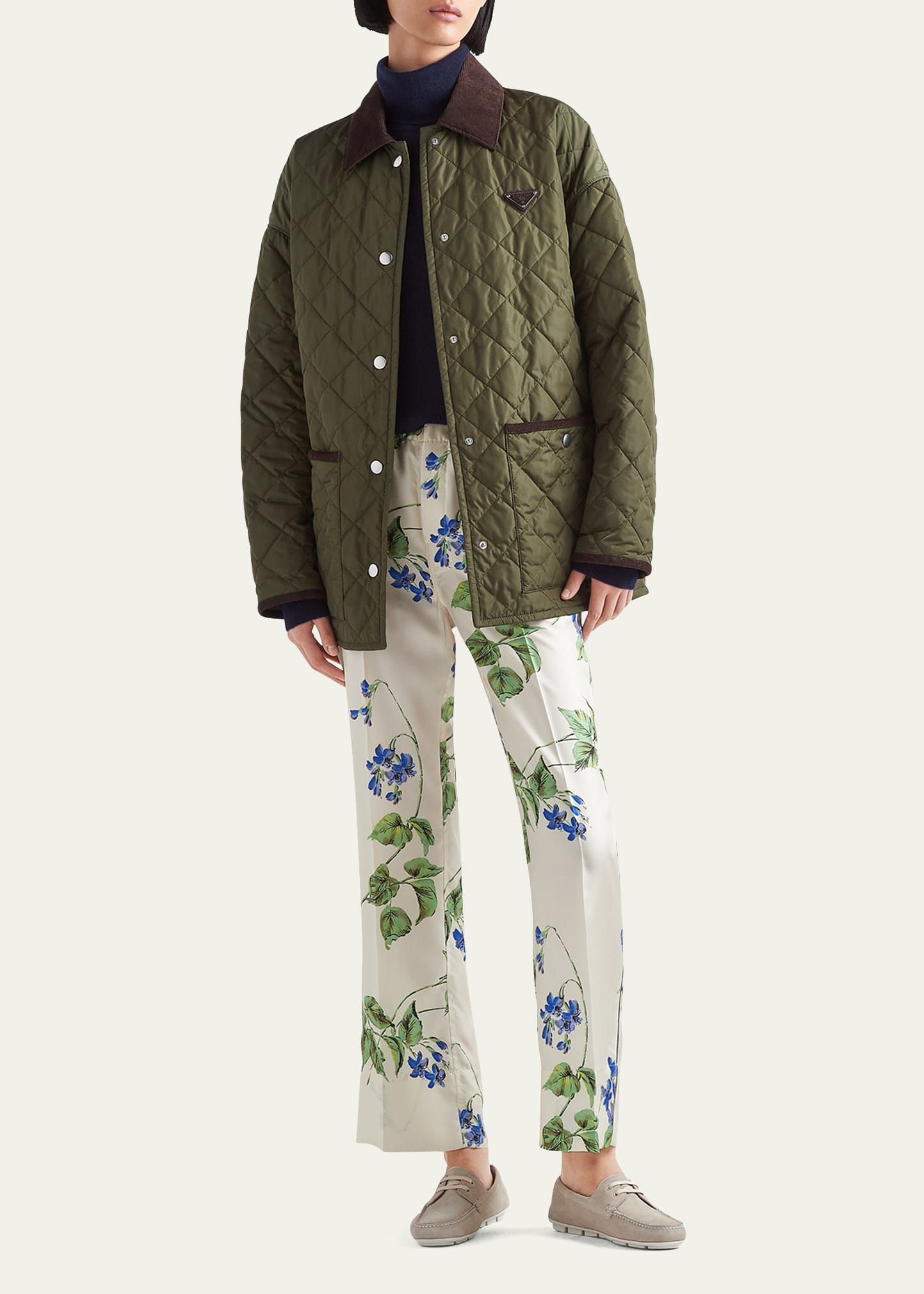 パンツ PRADA FW24 Printed silk pant (P238ISOOO15GG F0008) Prada Viola-Print Bootcut Silk Pants - Bergdorf Goodman
