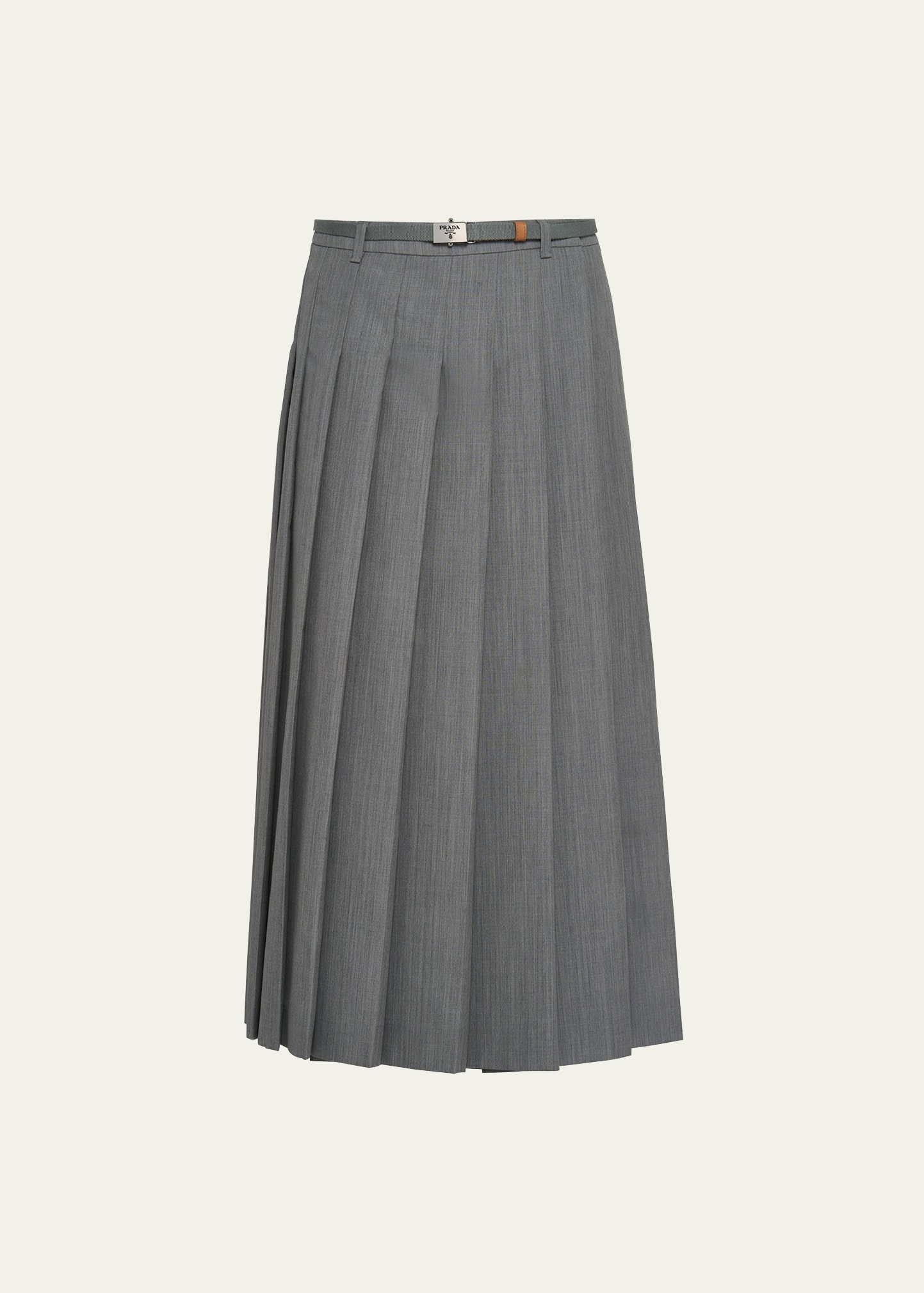 Prada Pleated Kid Mohair Belted Midi Skirt - Bergdorf Goodman