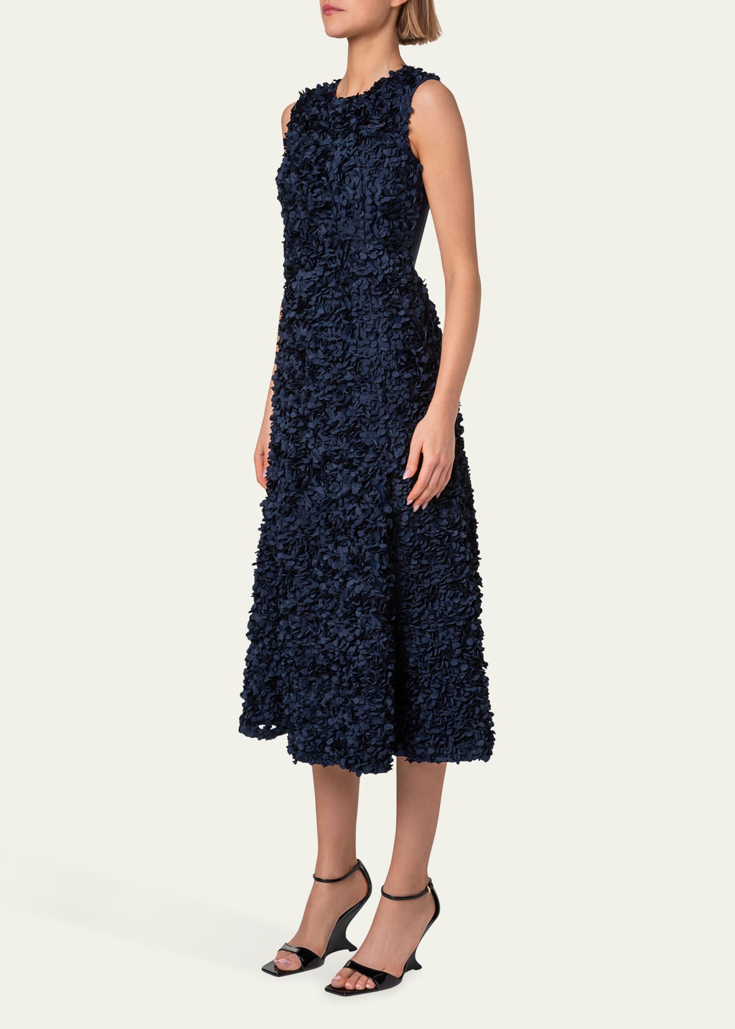 Akris punto Mix Media Midi Dress with 3D Lasercut Floral Detail