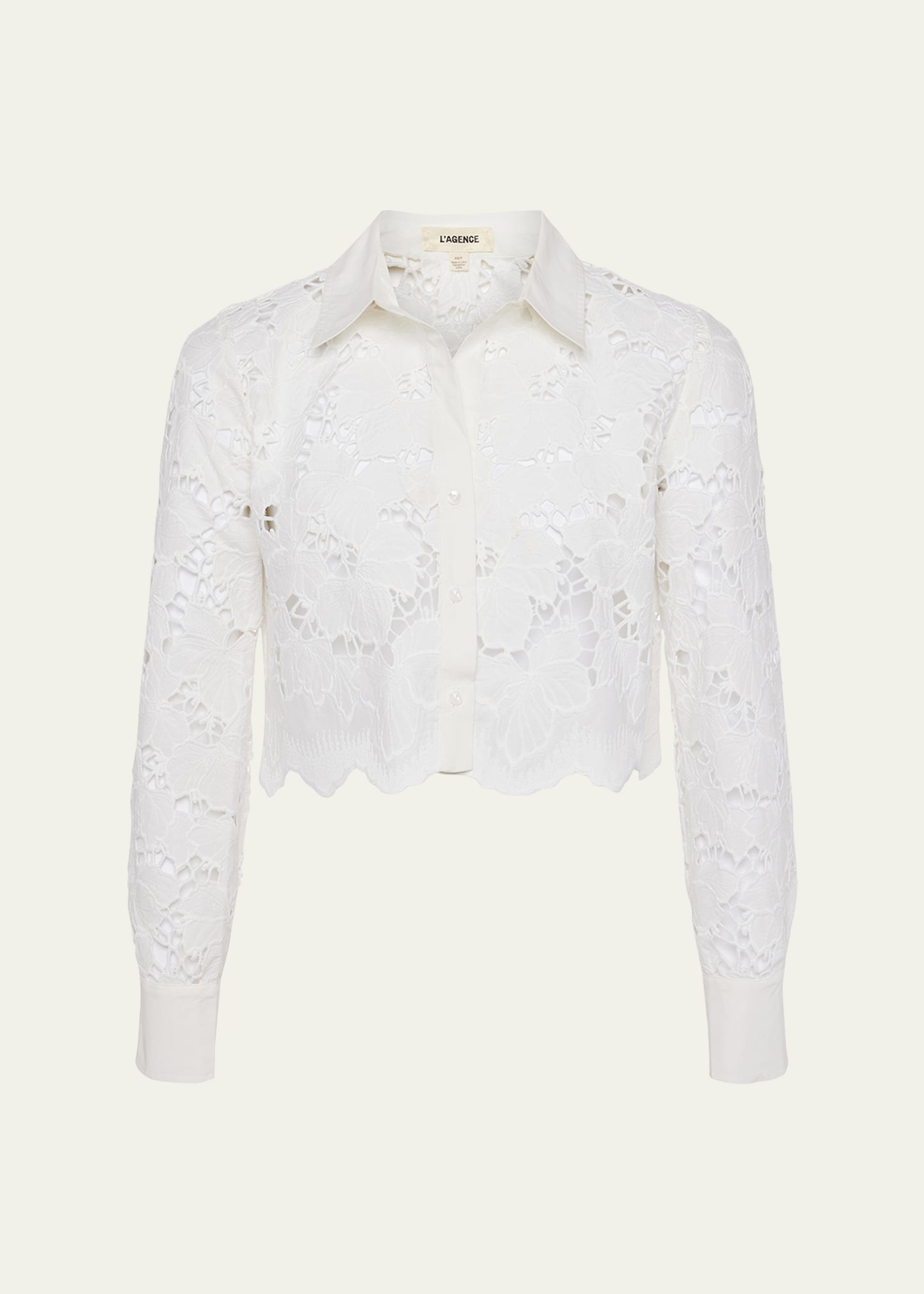 L'Agence Seychelle Floral Eyelet-Embroidered Cropped Shirt