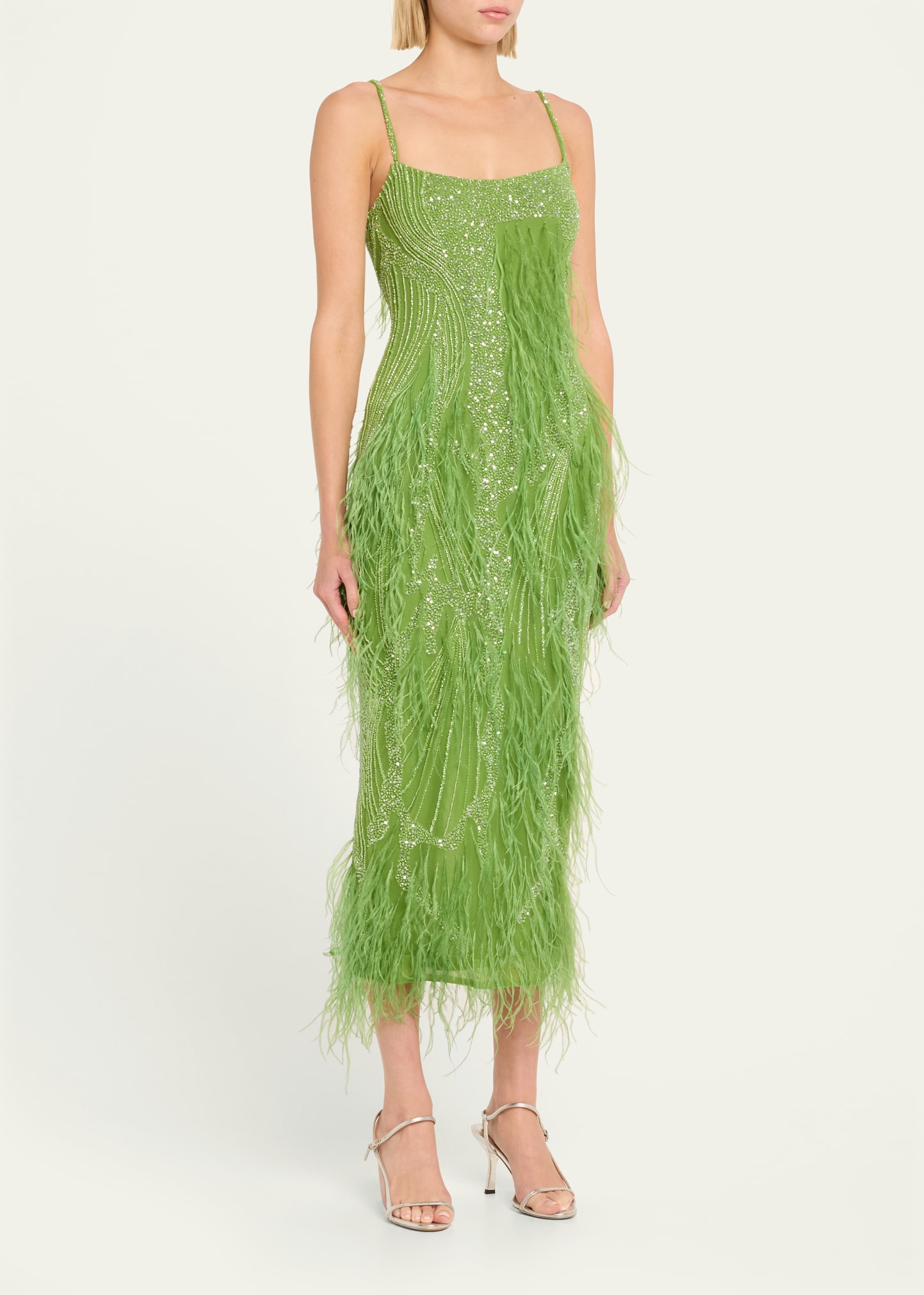 Rachel Gilbert Beaded Feathered Midi Dress - Bergdorf Goodman