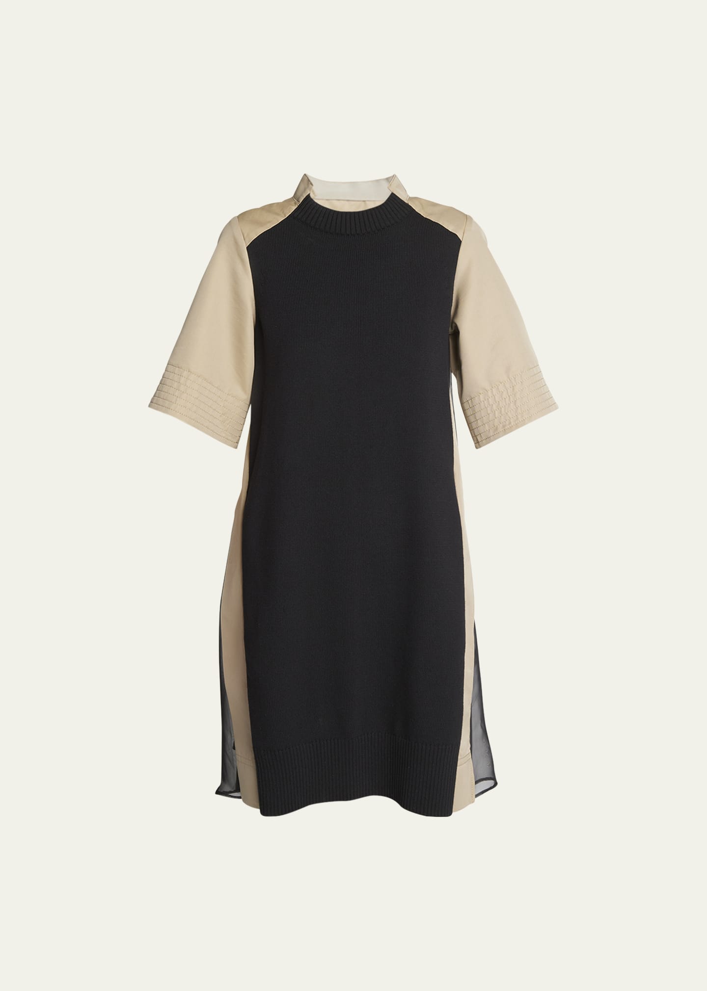 SACAI Pleated Back Knit Shirting Short Dress