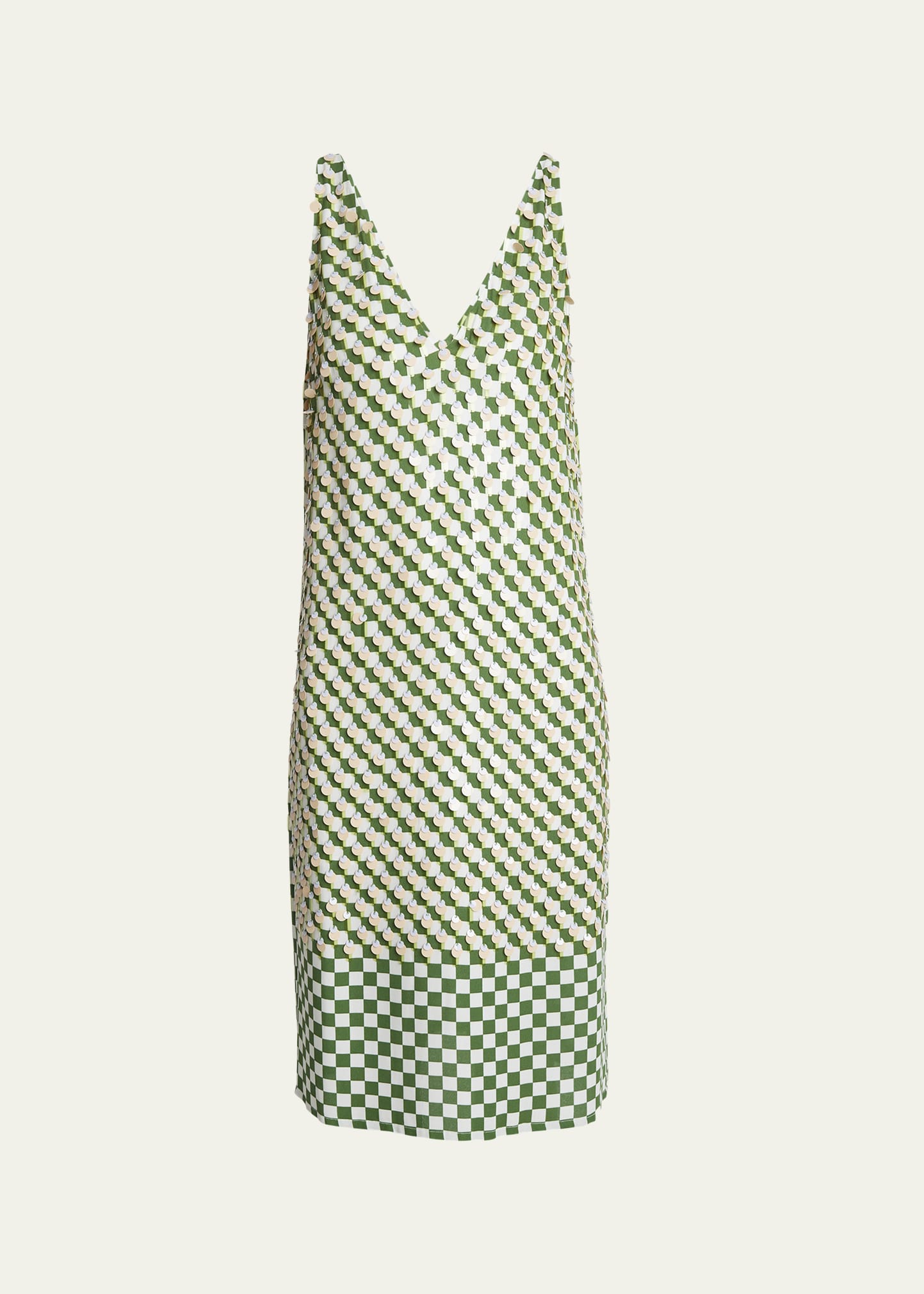 Dries Van Noten Debbie Plunging Sequin Checker-Print Sleeveless Midi Dress  - Bergdorf Goodman