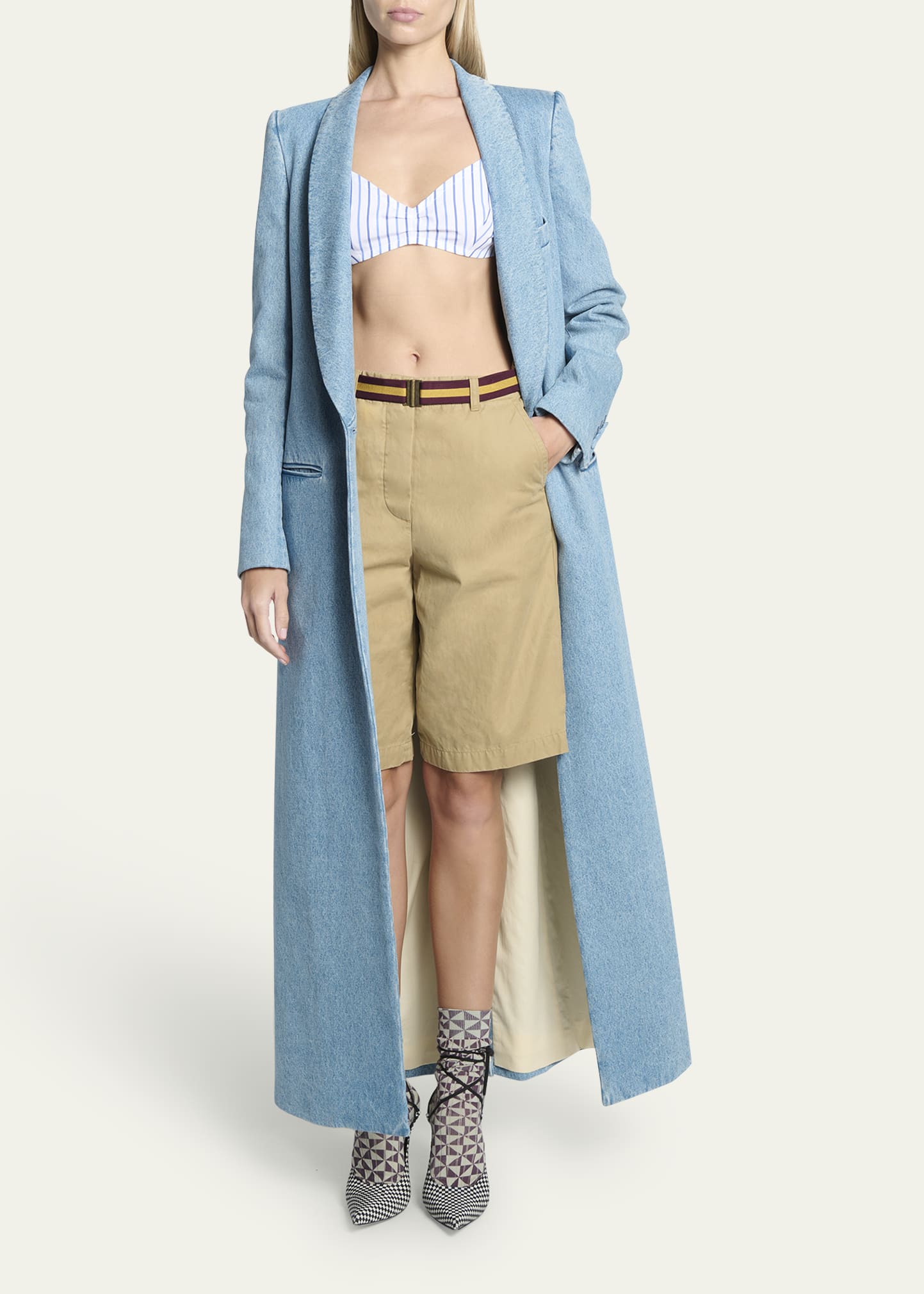 Dries Van Noten Raida Denim Long Single-Breasted Tuxedo Coat