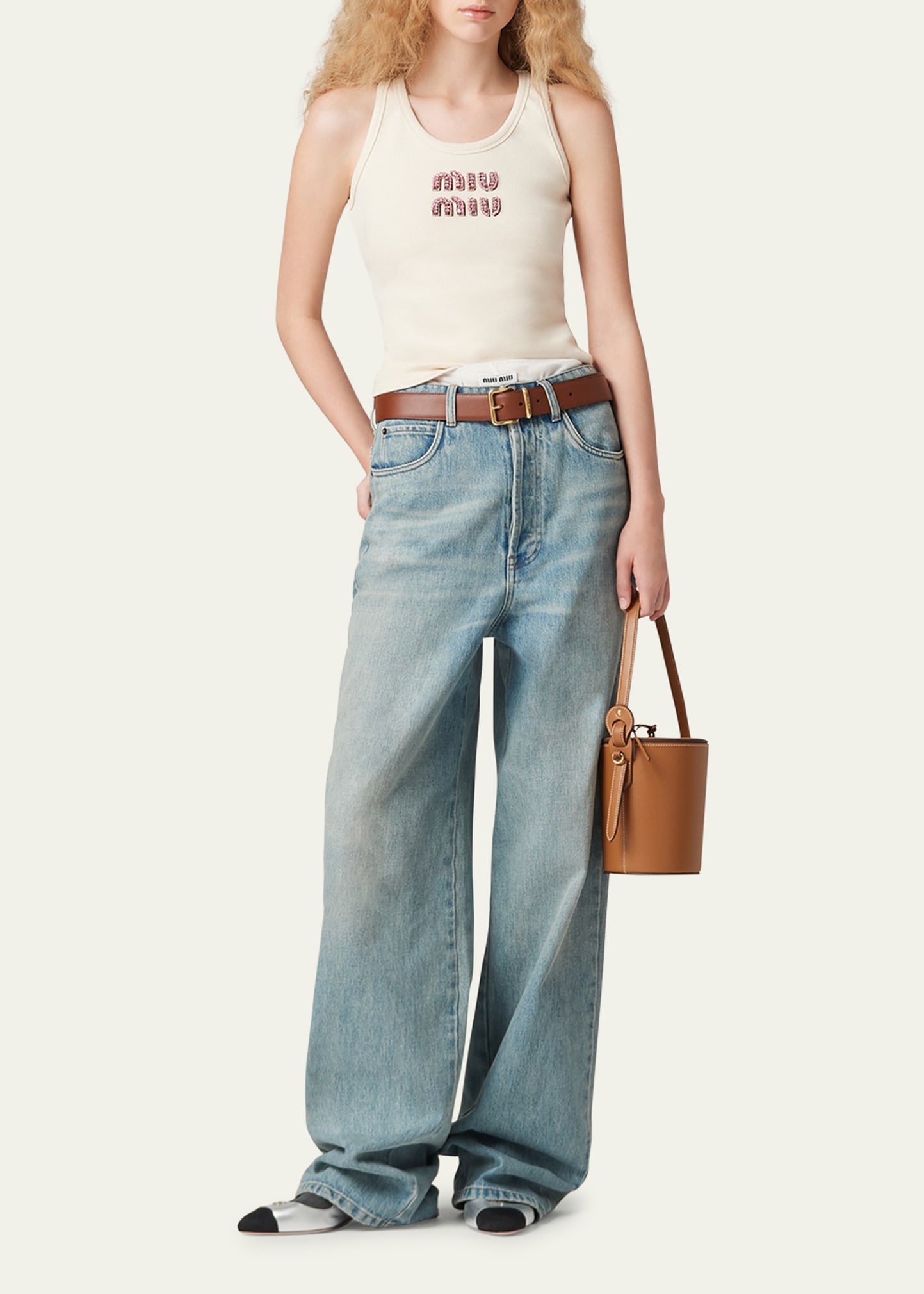 Miu Miu Logo Slim Tank Top - Bergdorf Goodman
