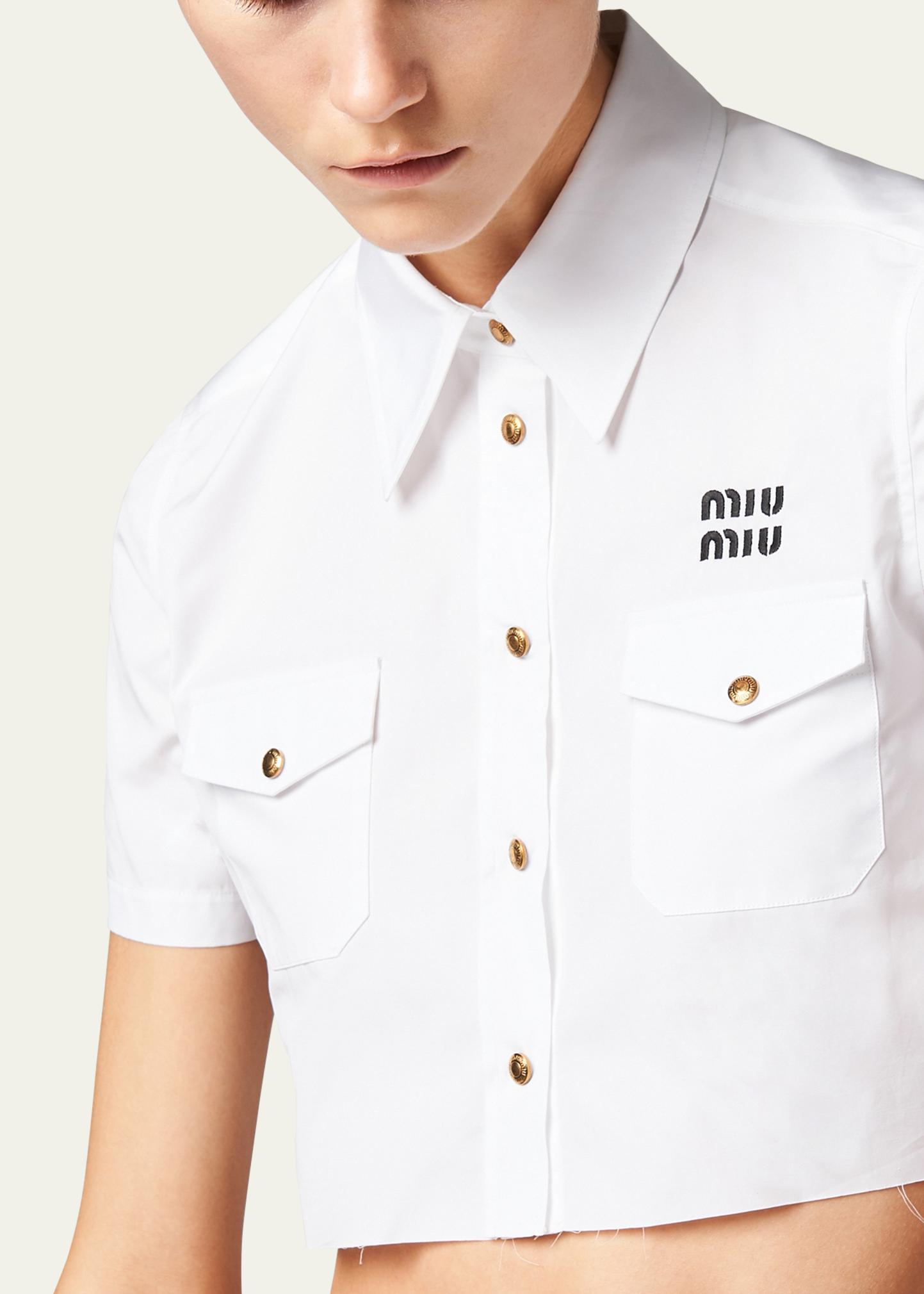 Miu Miu Logo Poplin Cropped Button Down Shirt - Bergdorf Goodman