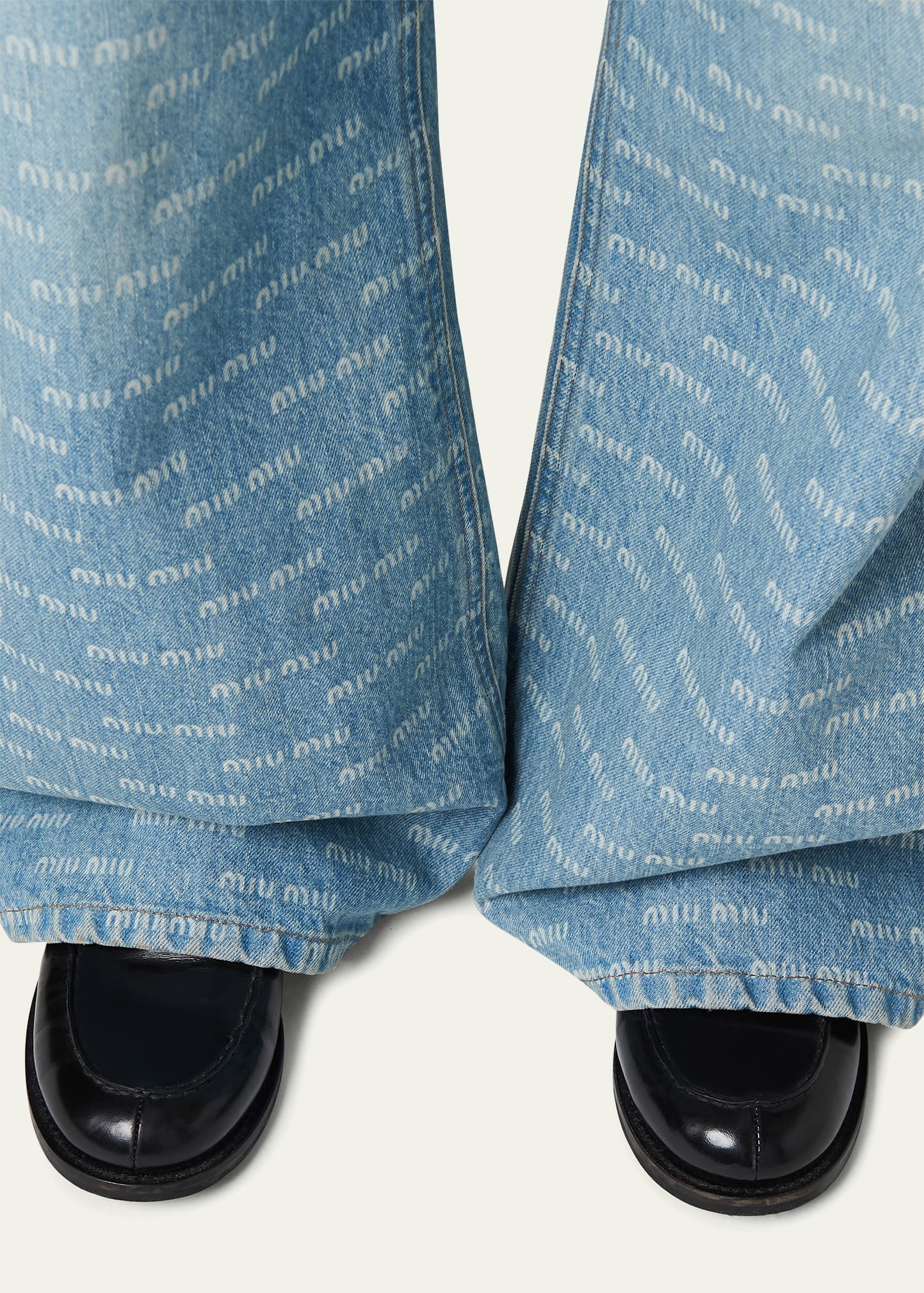 Miu Miu Paperbag Waist Denim Logo Wide-Leg Pants - Bergdorf Goodman