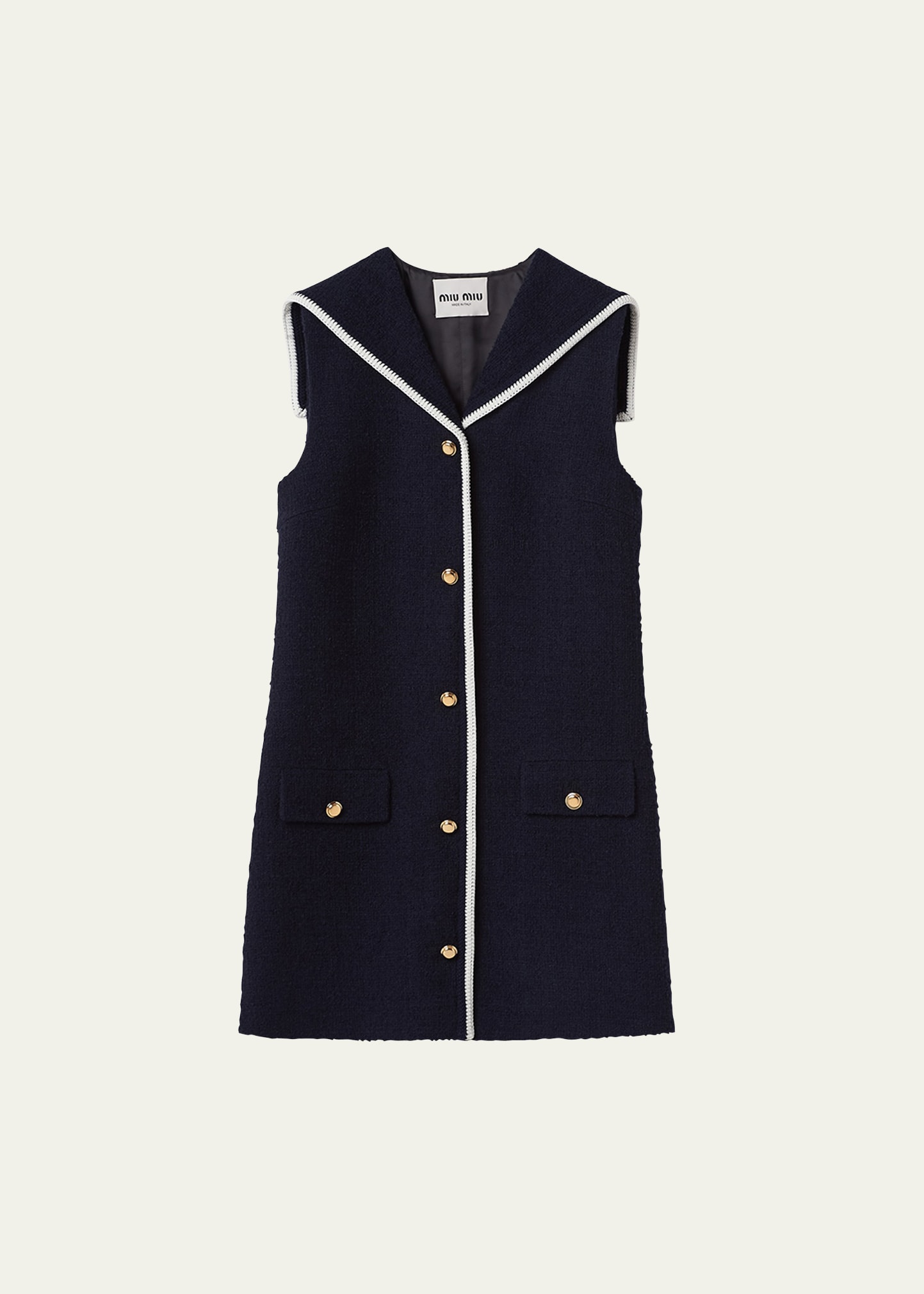 Miu Miu Tweed Sailor Collar Wool Mini Dress with Piping