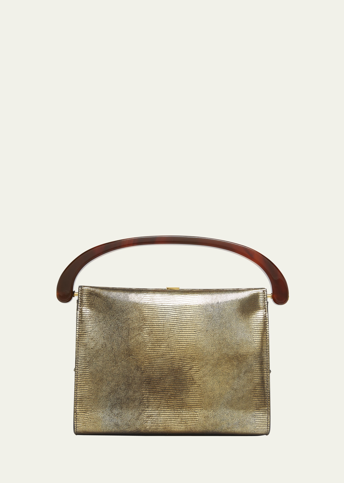 Dries Van Noten Crisp Metallic Lizard-Embossed Top-Handle Bag