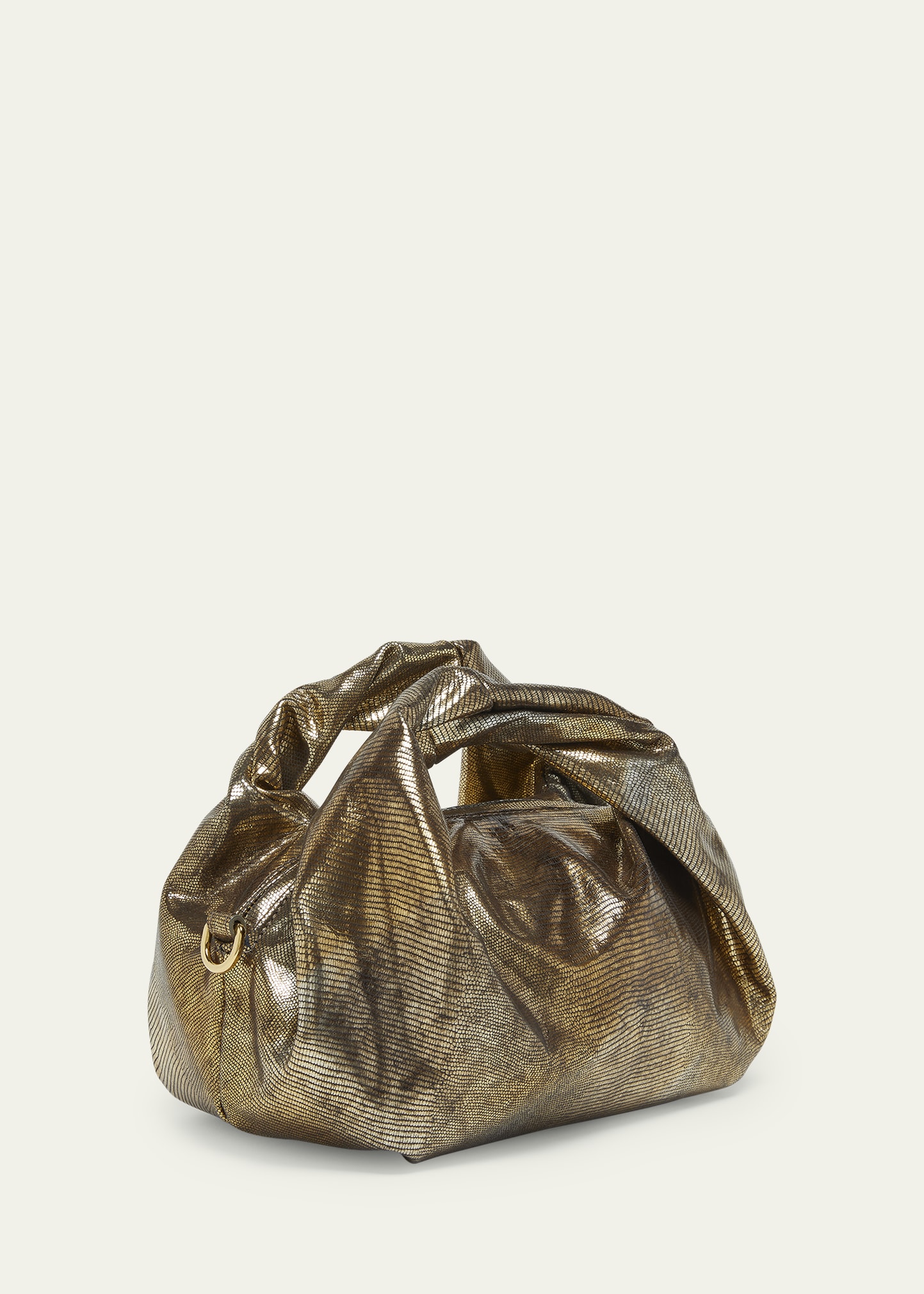 Dries Van Noten Twist Metallic Lizard-Embossed Top-Handle Bag