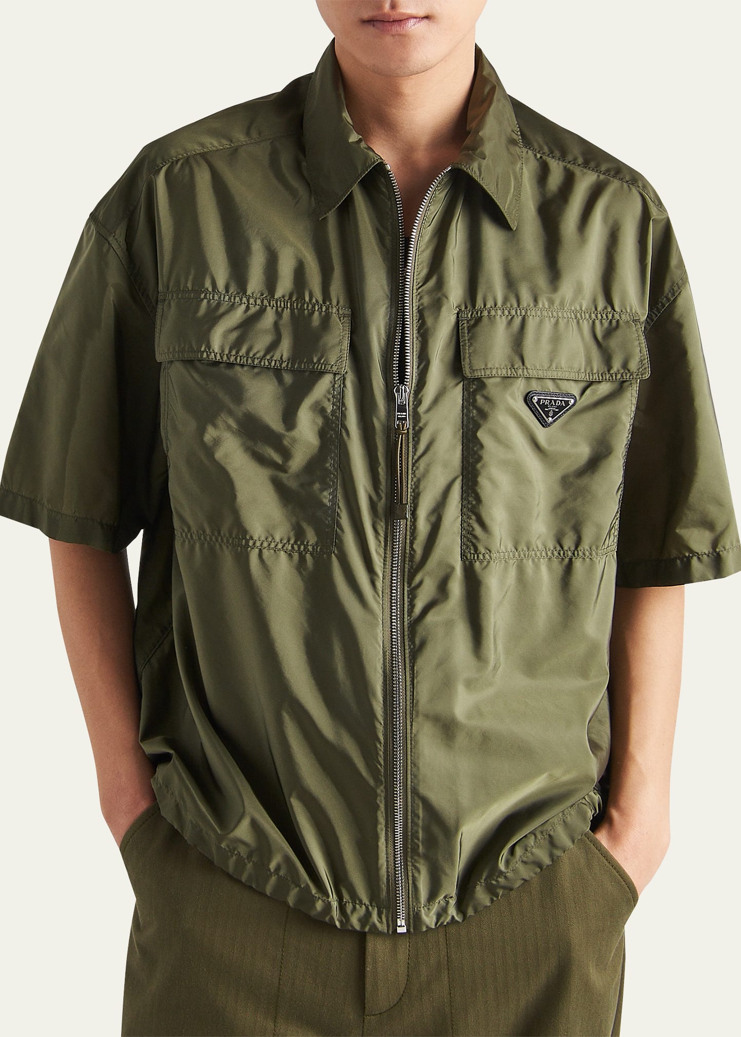 Prada Men's Re-Nylon Zip-Front Shirt - Bergdorf Goodman