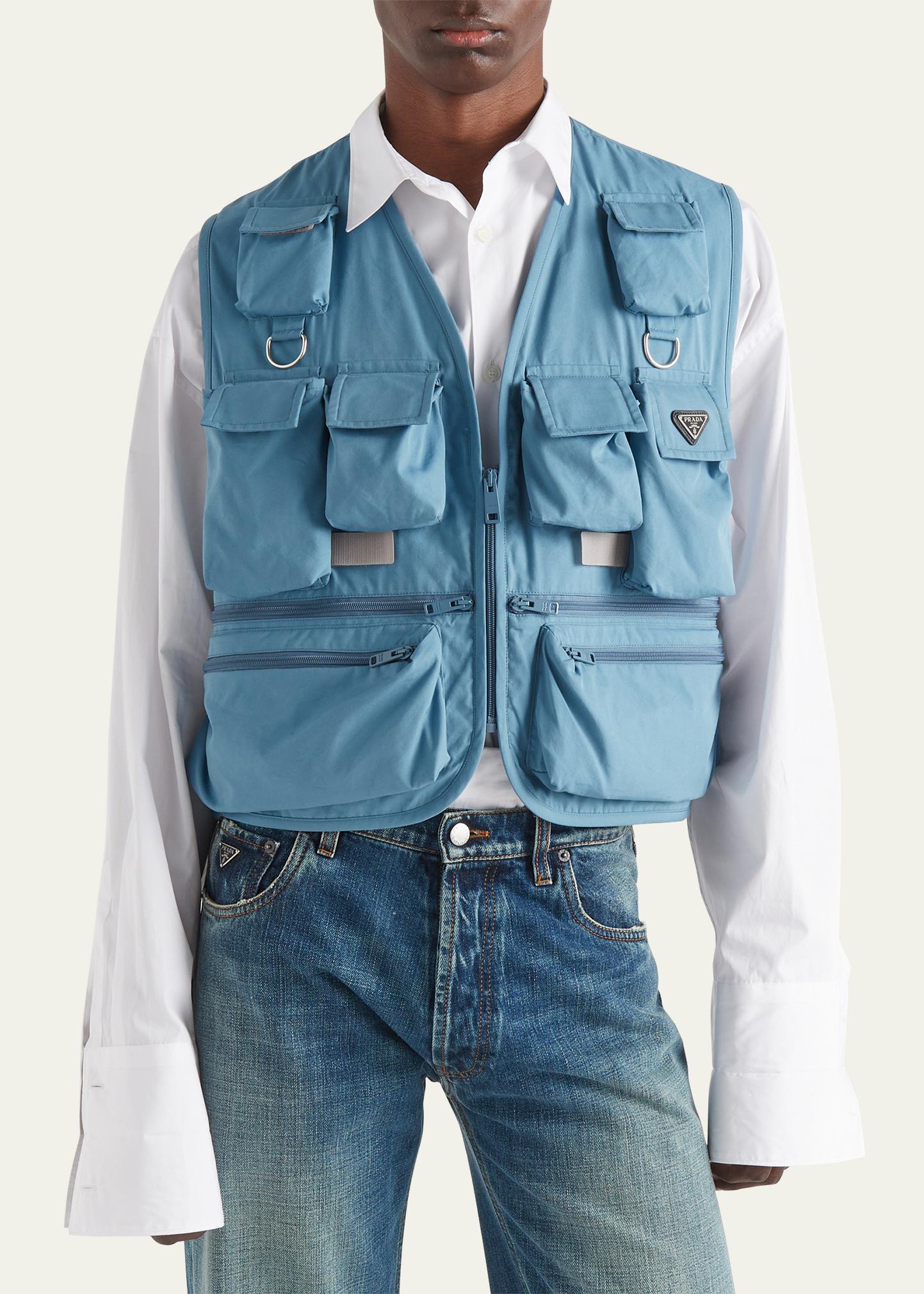 Prada Men's Denim Multi-Pocket Vest - Bergdorf Goodman