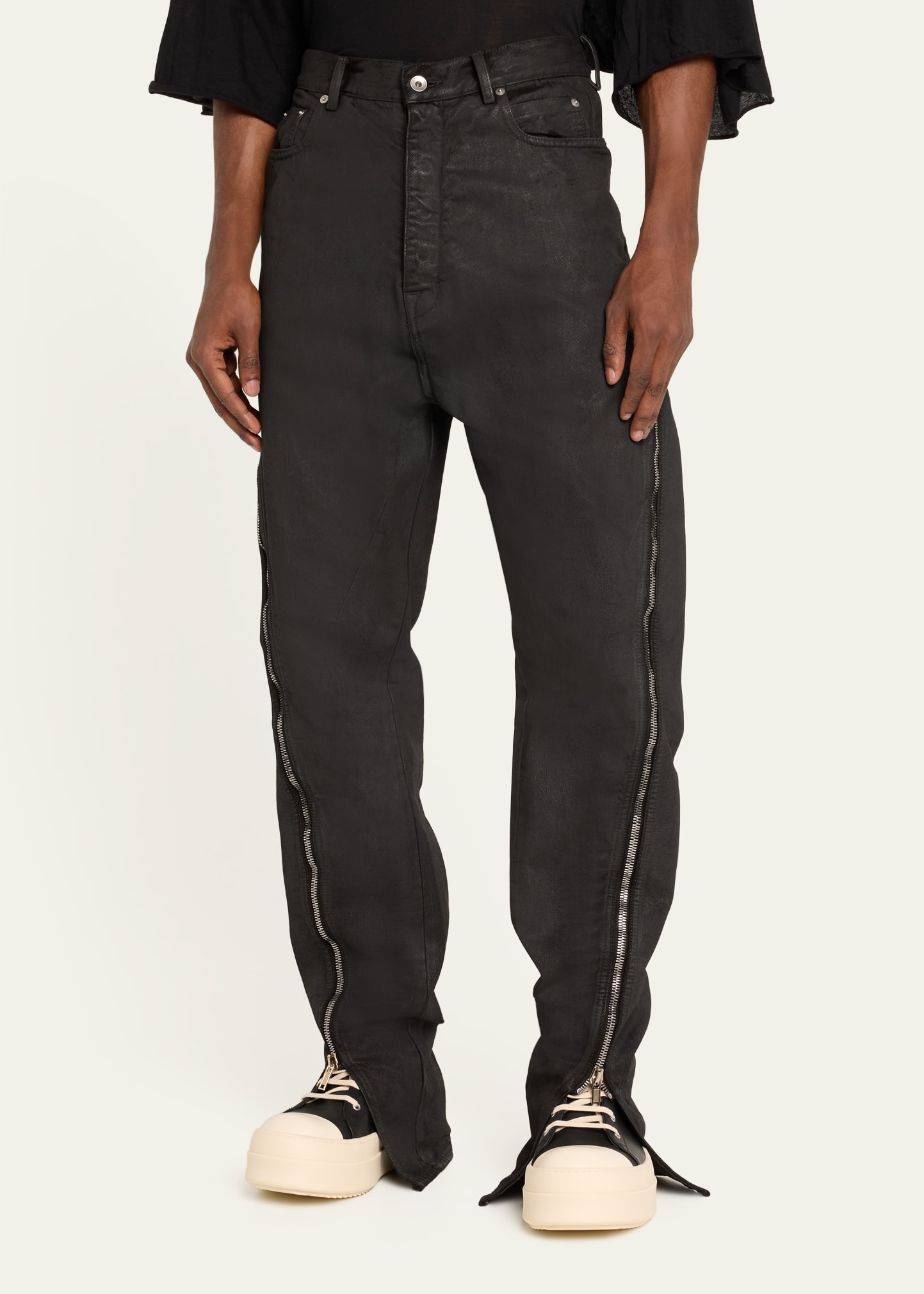 Rick Owens Men's Bolan Waxed Denim Zip-Leg Pants - Bergdorf Goodman