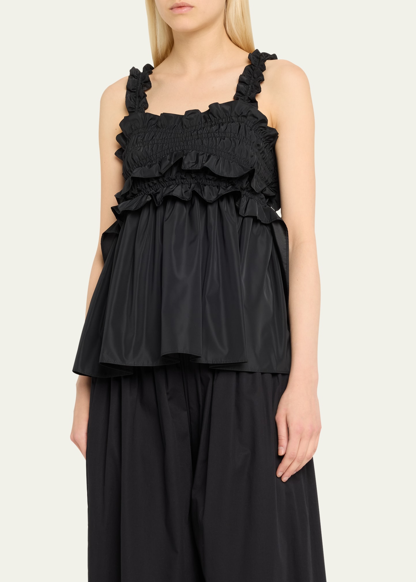 Cecilie Bahnsen Gia Smocked Ruffle Strap Top - Bergdorf Goodman