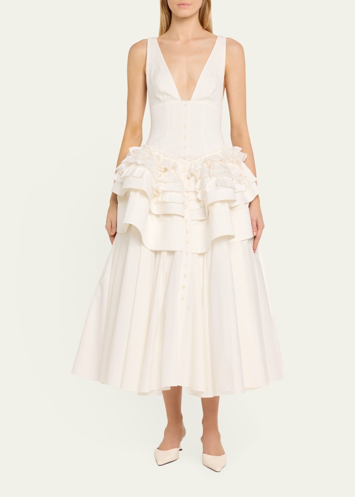 CHRISTOPHER JOHN ROGERS Tiered Ruffle Peplum Midi Dress Bergdorf