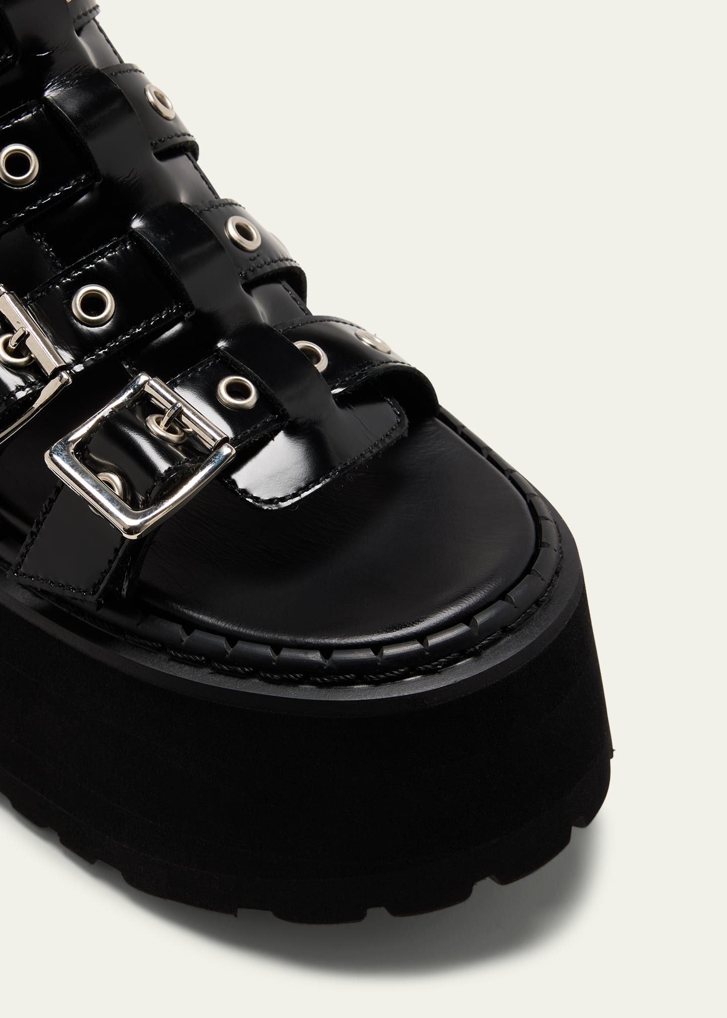 Junya Watanabe Glossy Leather Multi Buckle Platform Sandals