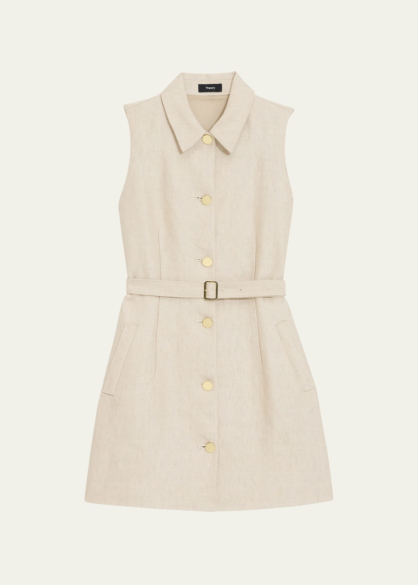 Theory Sleeveless Belted Linen Military Mini Dress - Bergdorf Goodman