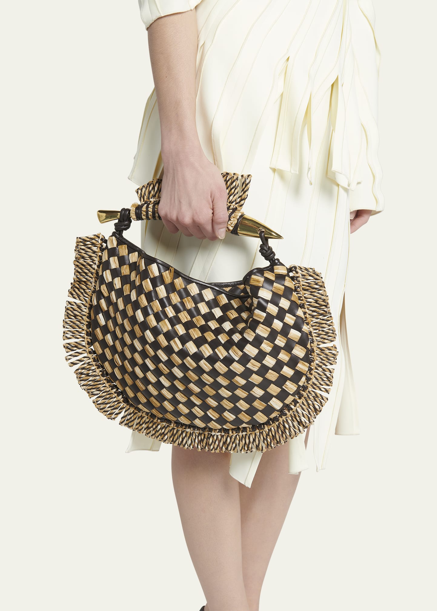 Bottega Veneta Small Sardine Fringe Raffia Top-Handle Bag