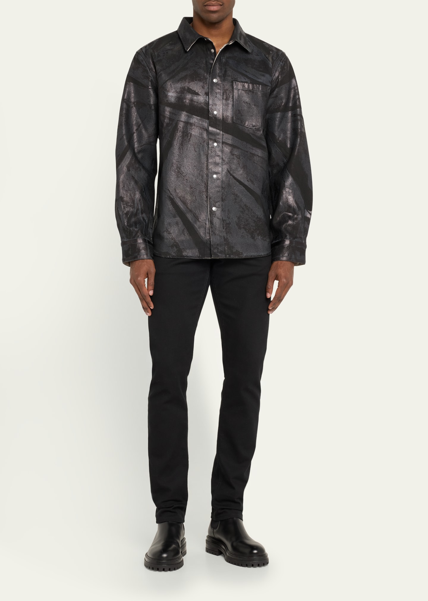 Helmut Lang Men's Foil Denim Shirt Jacket - Bergdorf Goodman