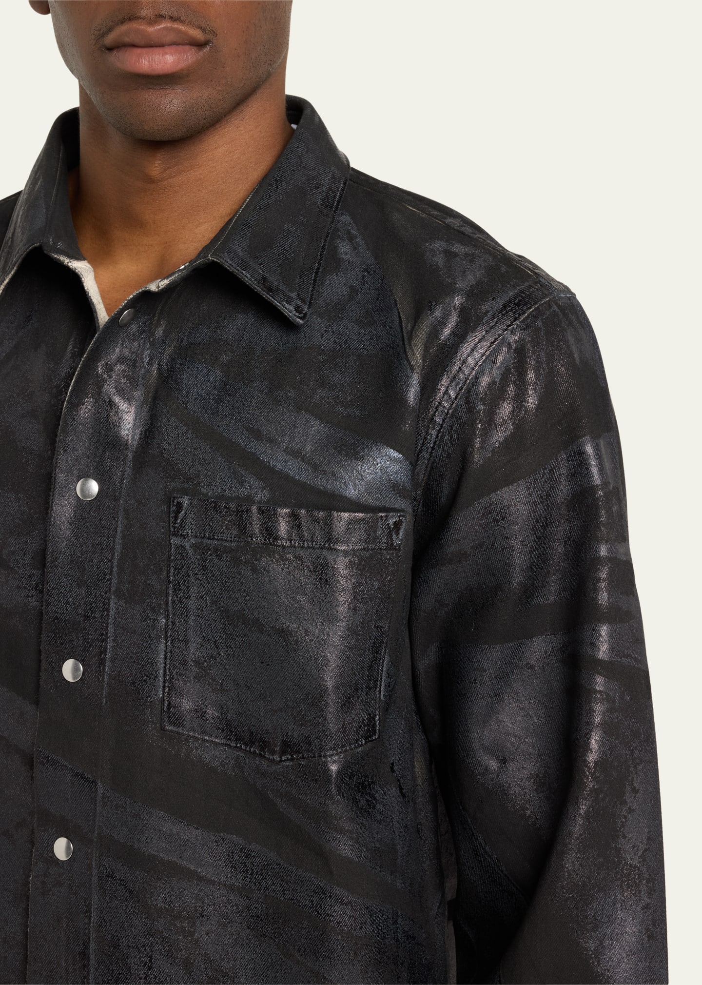 Helmut Lang Men's Foil Denim Shirt Jacket - Bergdorf Goodman