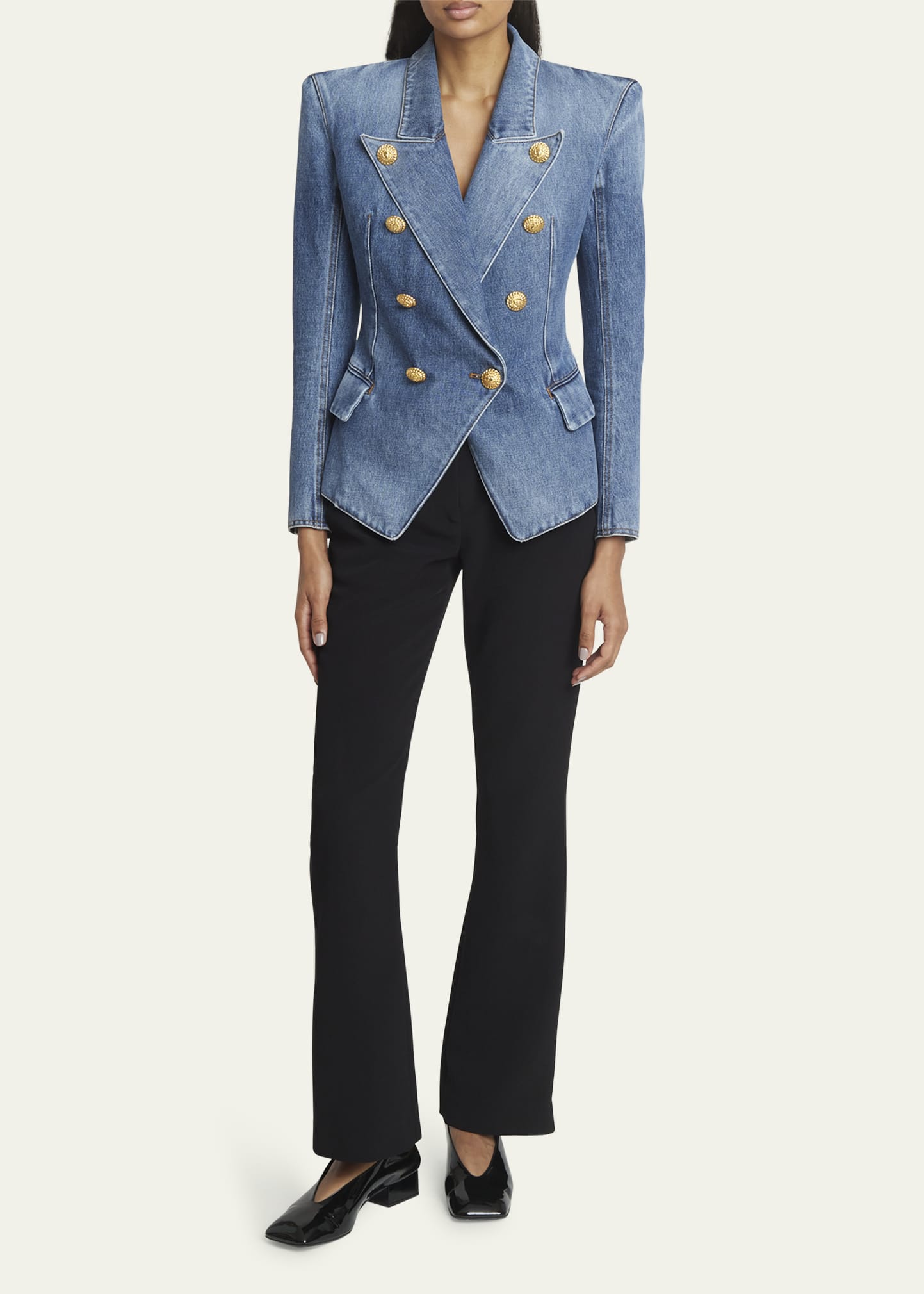 Balmain Double-Breasted Denim Blazer - Bergdorf Goodman