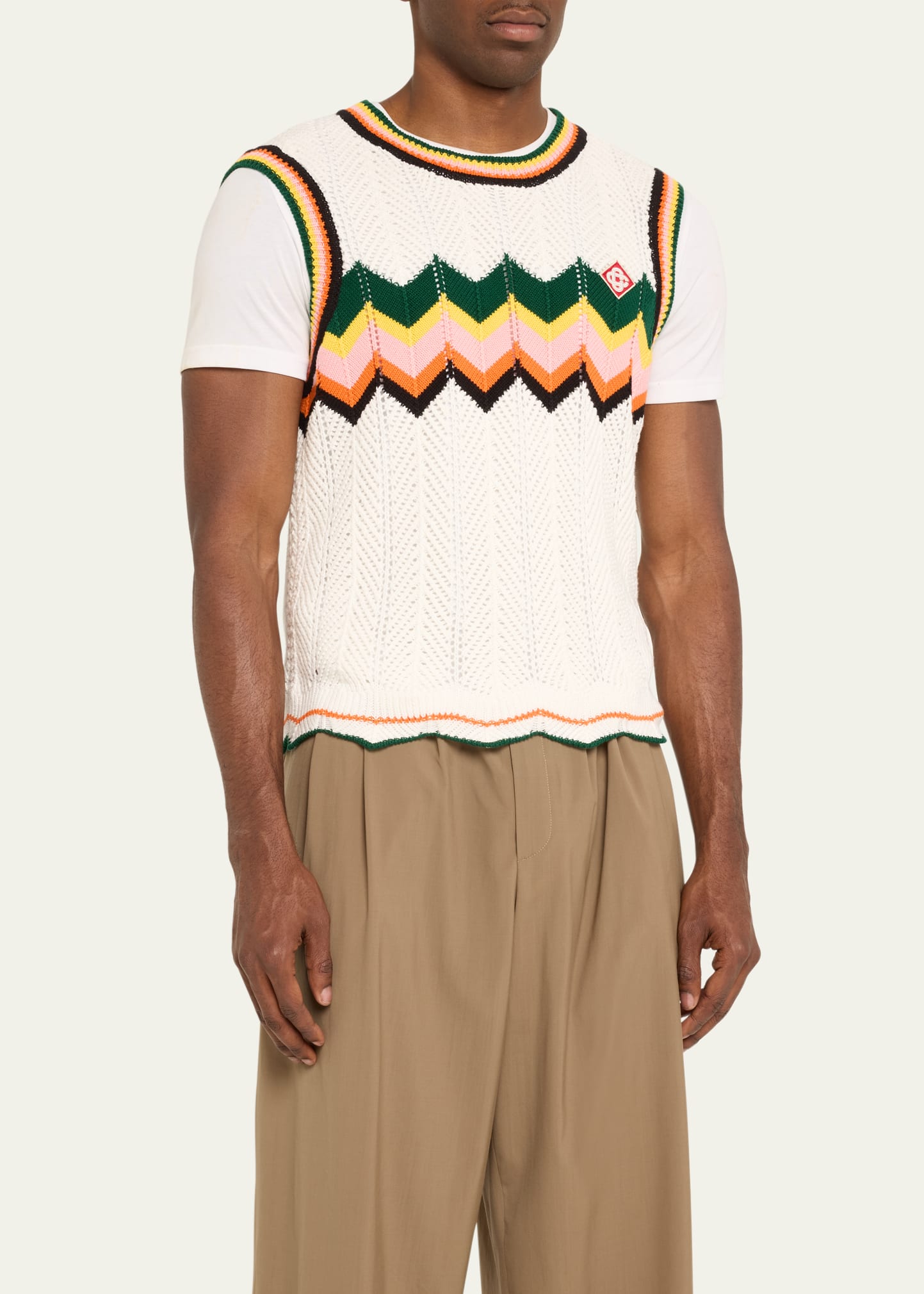 CASABLANCA Men's Cropped Multi-Chevron Knit Vest - Bergdorf Goodman