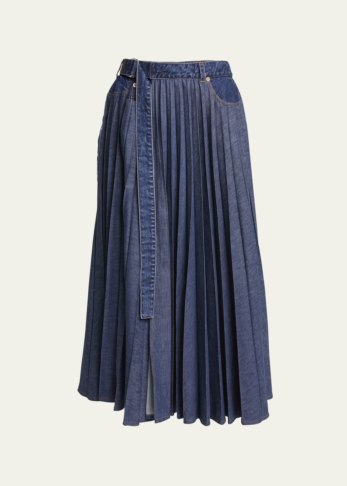 Denim midi skirt pleated best sale