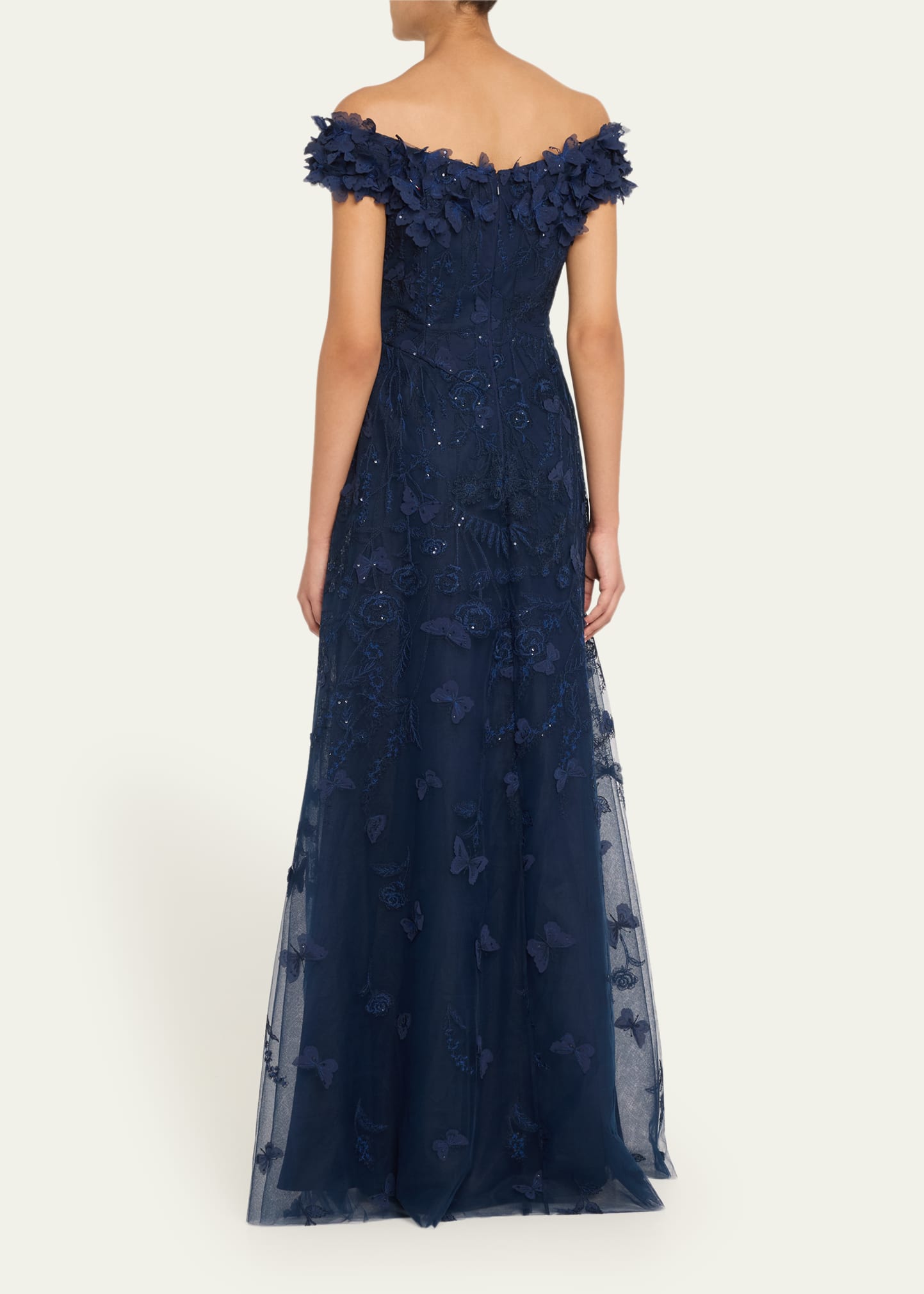 teri jon by rickie freeman floral embroidered off-the-shoulder dress Teri Jon Off The Shoulder Floral Border Gown Size 0