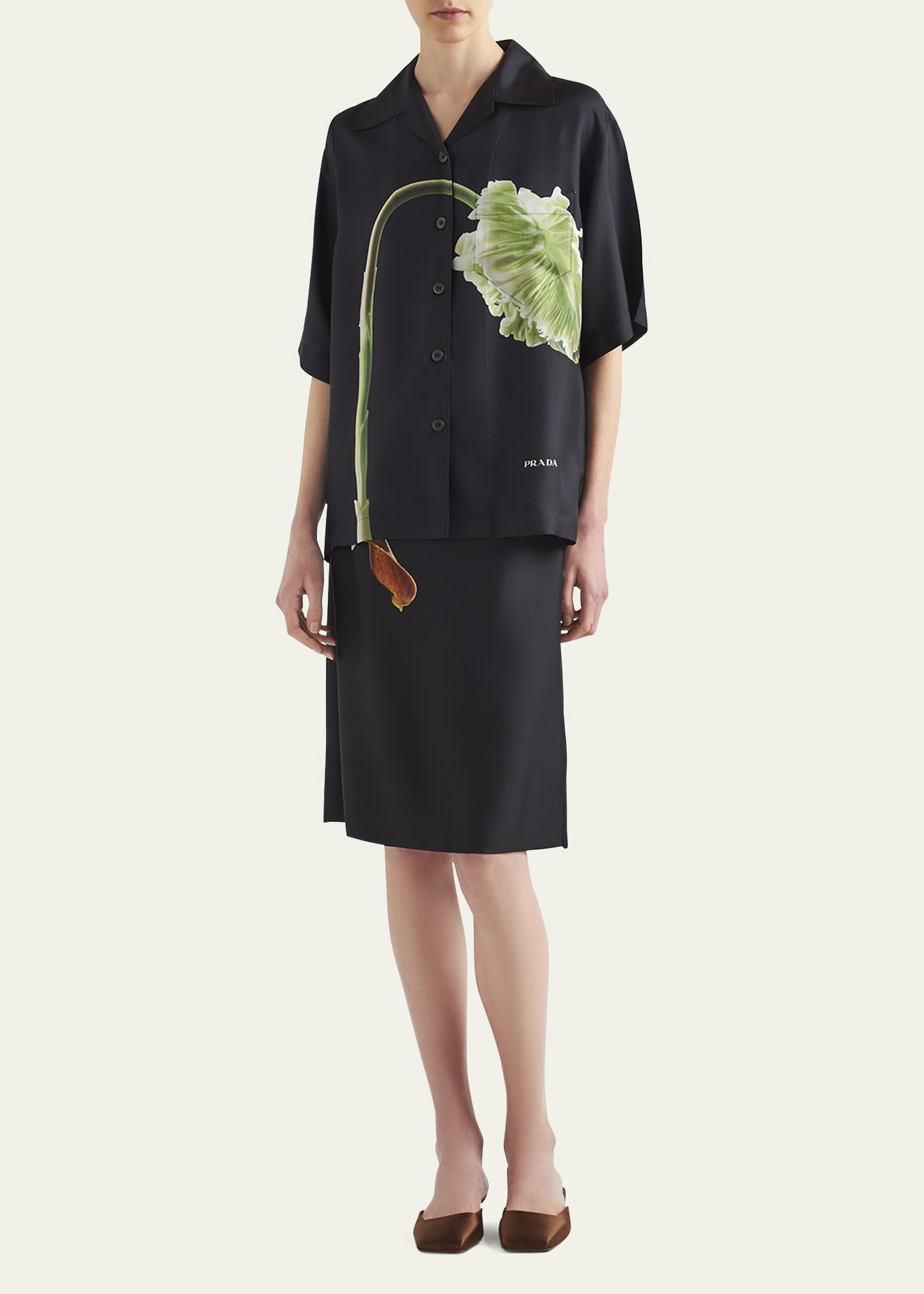 Prada Flower Twill Midi Skirt - Bergdorf Goodman