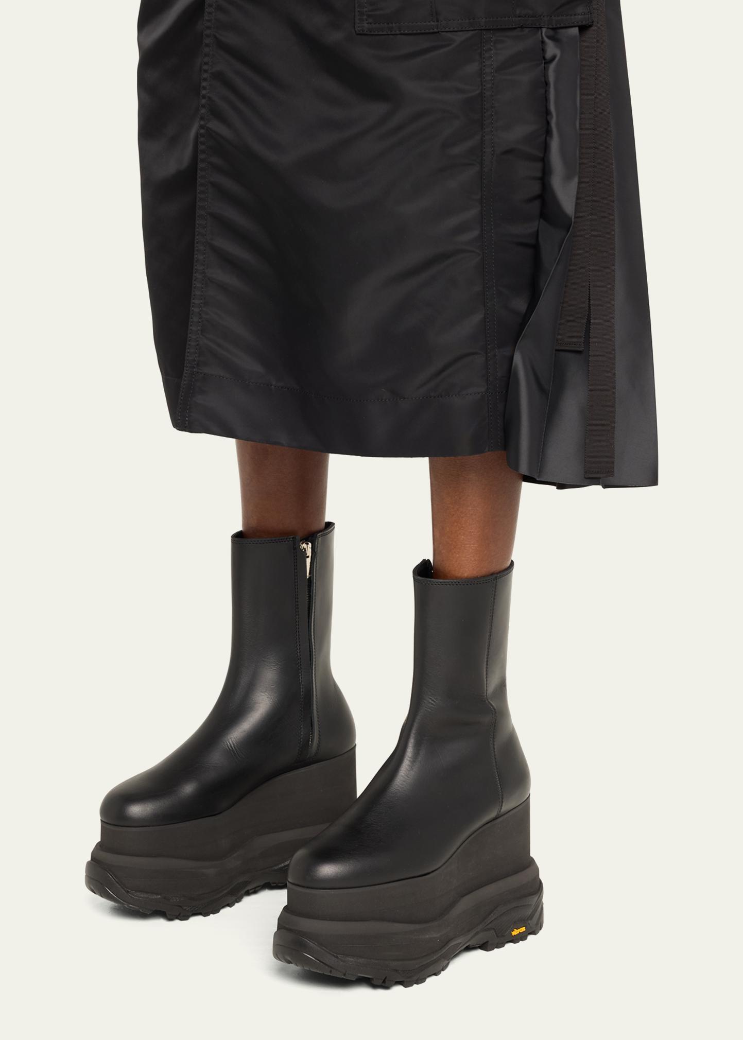 sacai Leather Platform Ankle Boots - Bergdorf Goodman