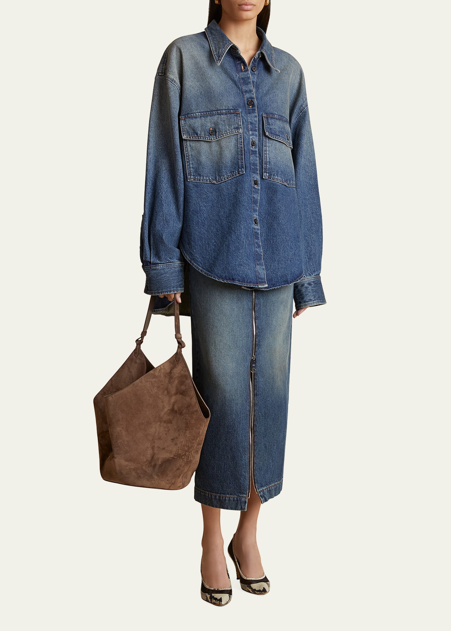 Khaite Ruly Zip-Front Midi Denim Skirt - Bergdorf Goodman