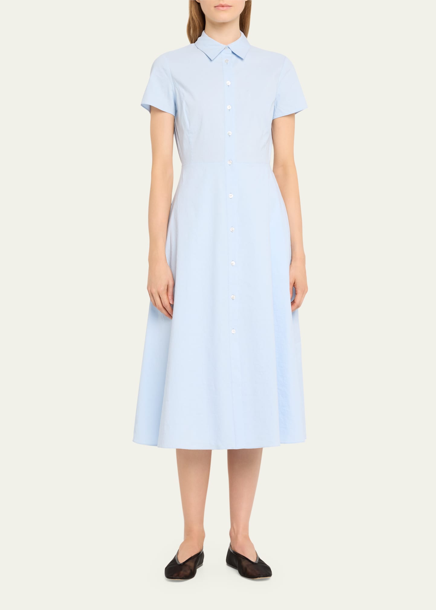 Theory Good Linen Short-Sleeve Button-Front Midi Shirt Dress - Bergdorf  Goodman