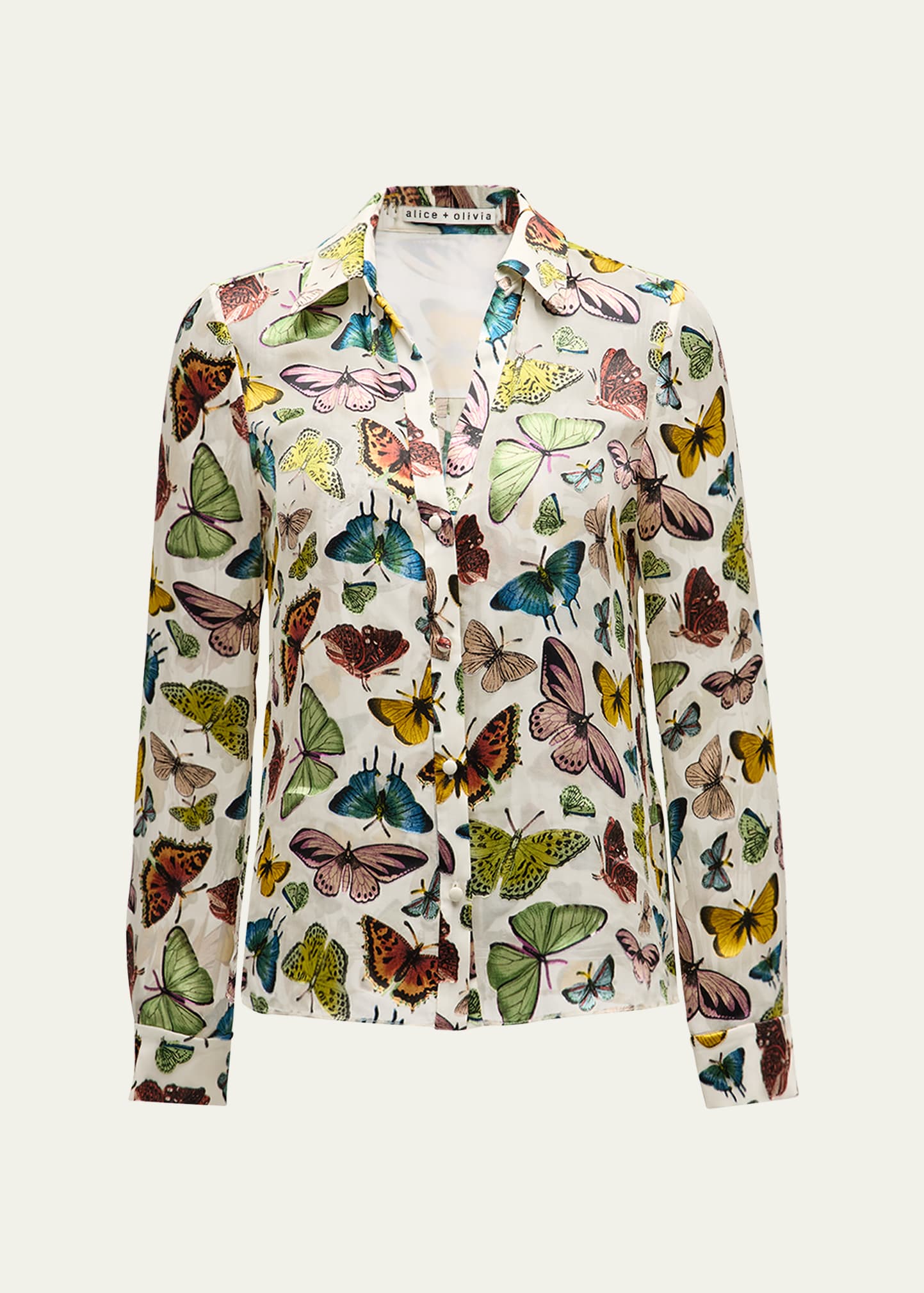 Alice + Olivia Eloise Boundless Butterfly Button-Front Blouse