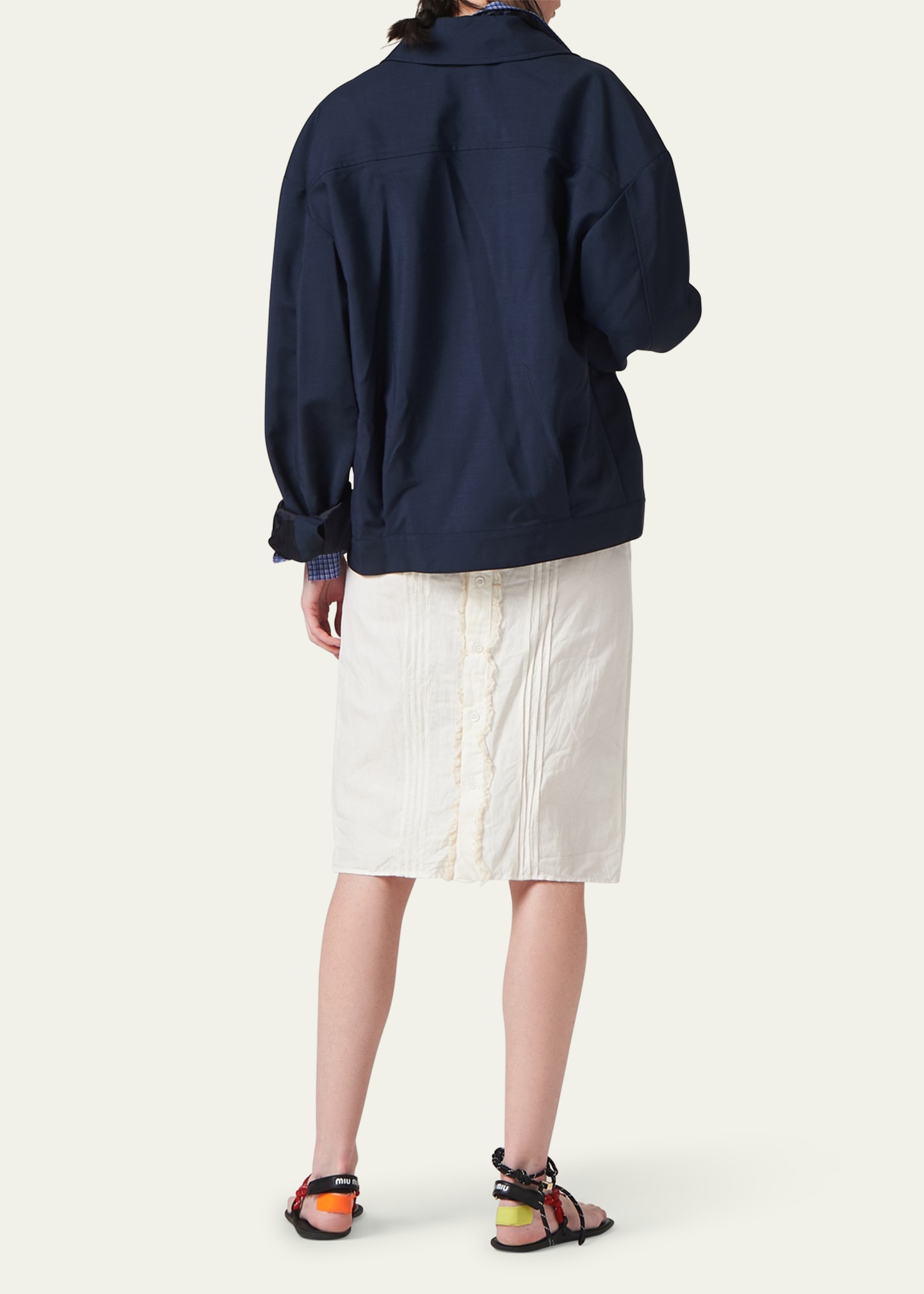 Miu Miu Logo-Embroidered Zip Up Wool Bomber Jacket