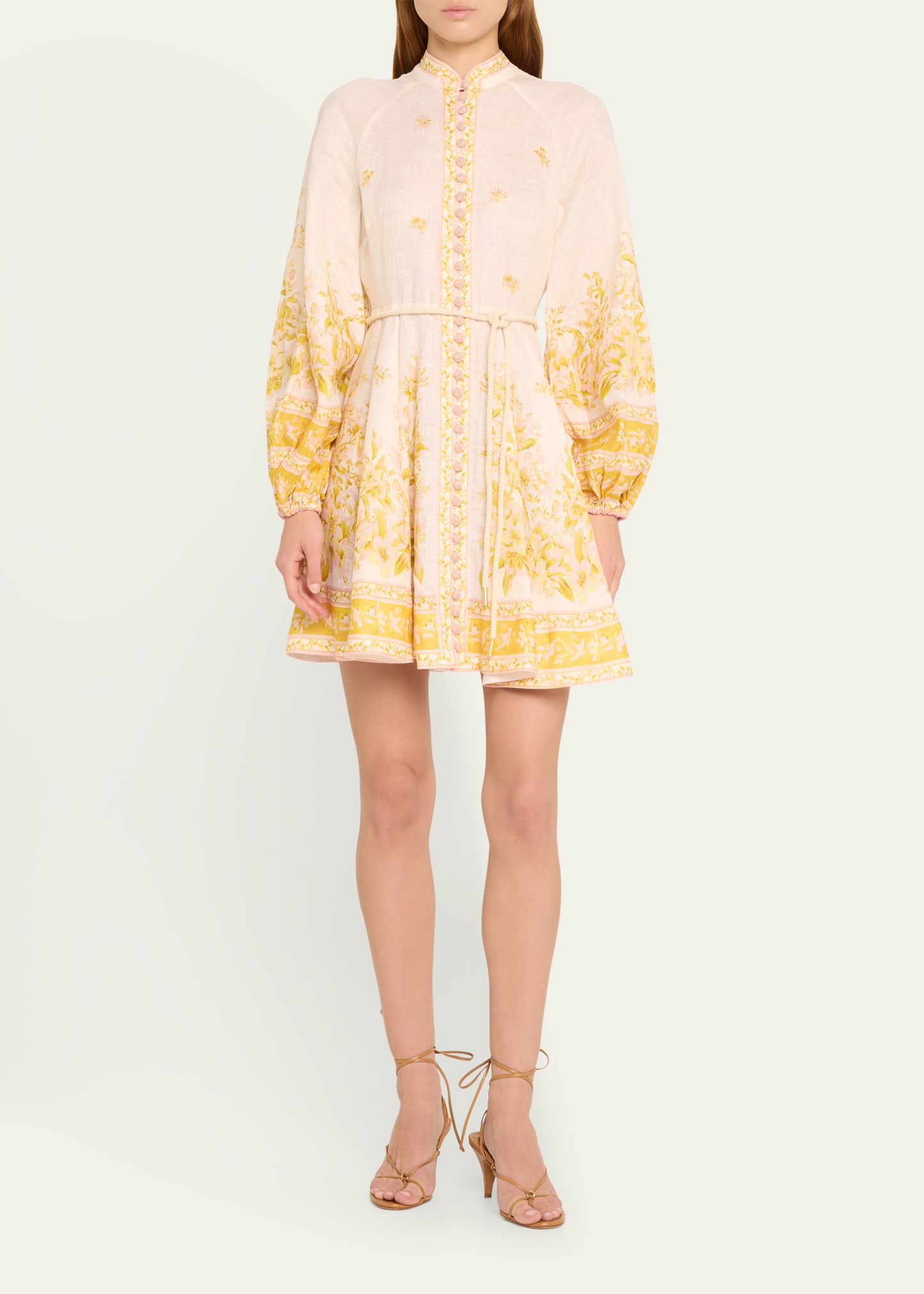 zimmermann golden buttoned mini dress Buy Zimmermann Pink Golden Buttoned Mini Dress in Linen For Women Online