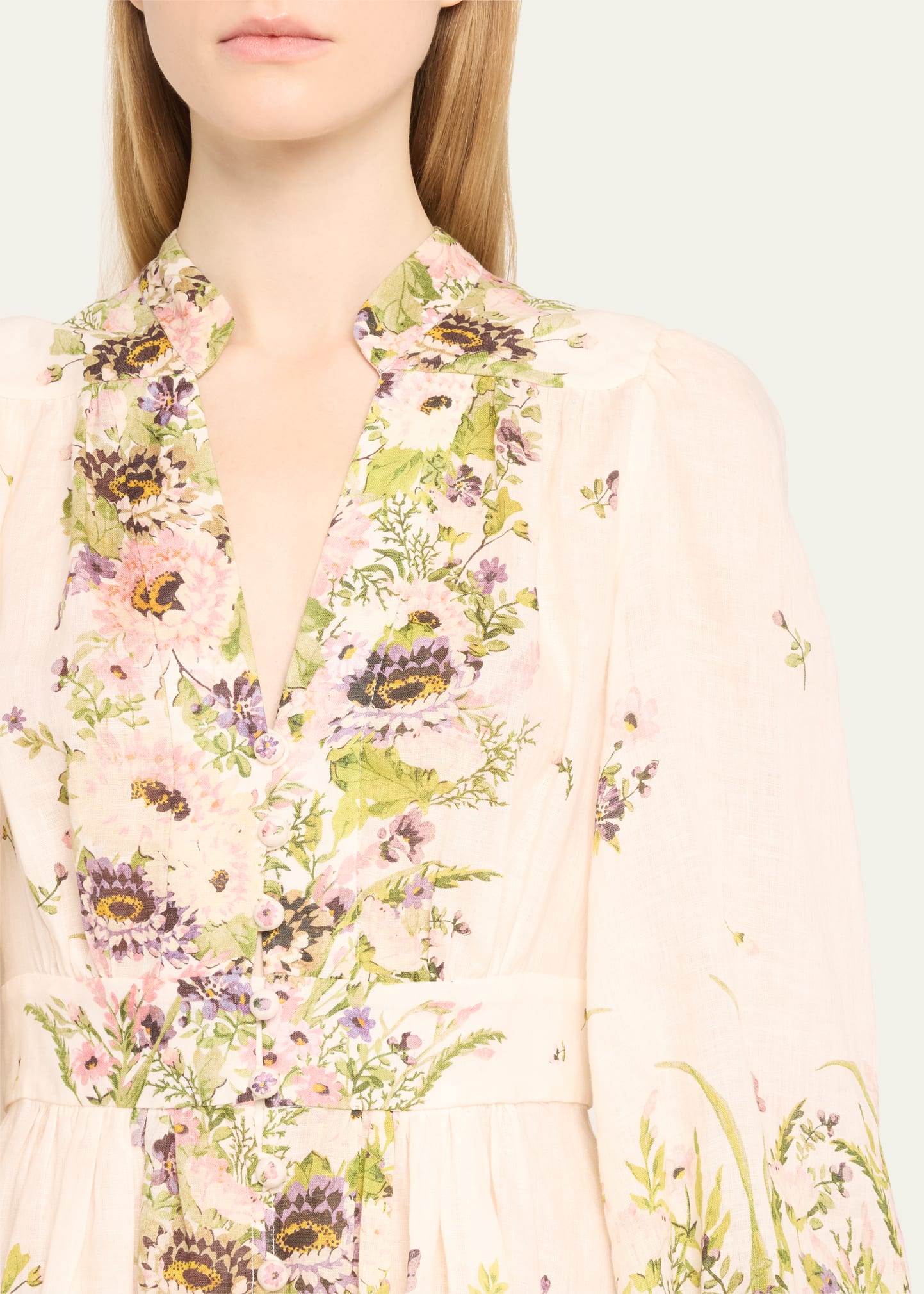 zimmermann halliday plunge mini dress NWT $750 Zimmermann Halliday Natura Plunge Floral Cream Mini Linen Dress  AU1