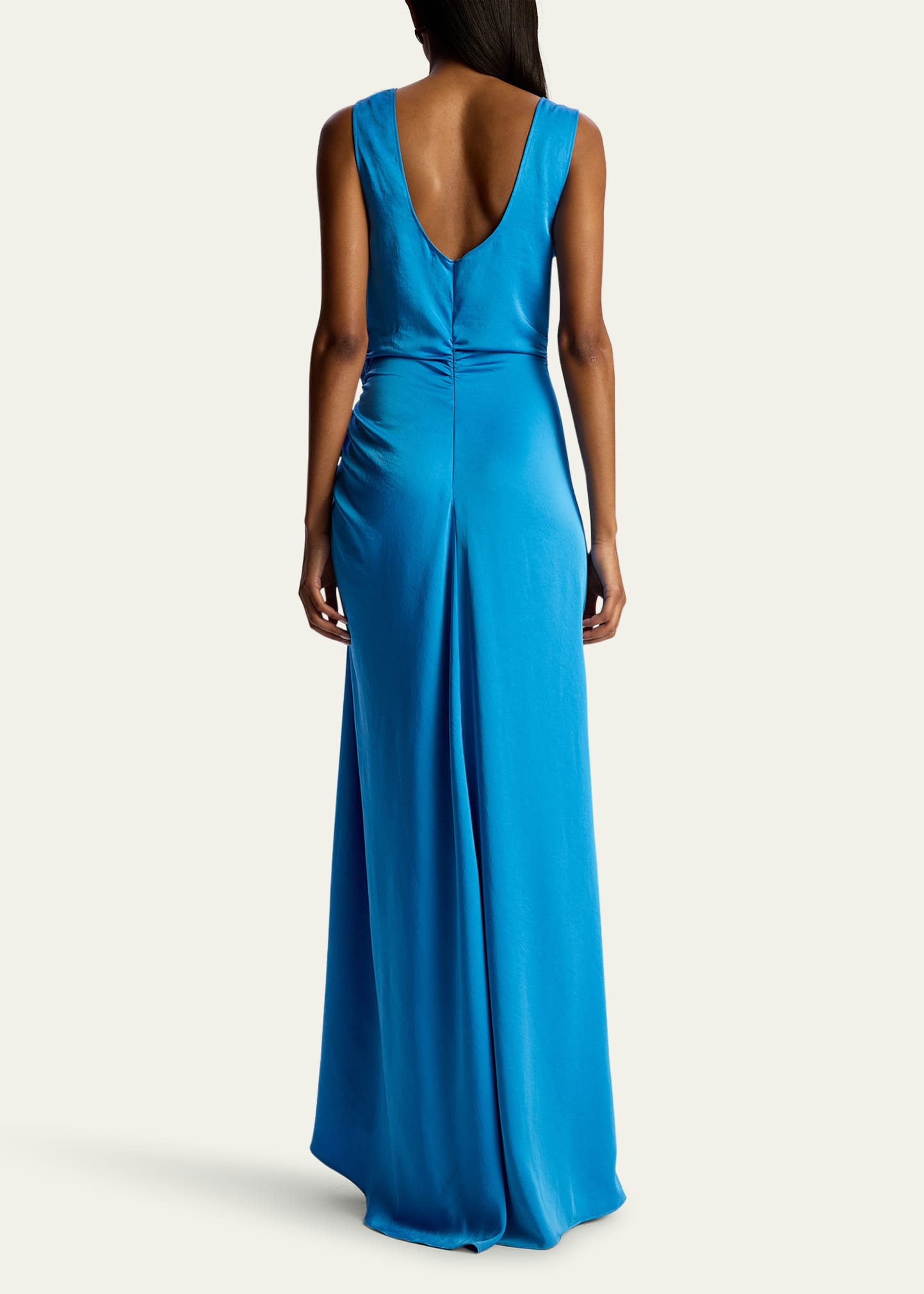 black satin maxi dress long sleeve Lumisette | Black Satin High-Neck Maxi Dress With Cape