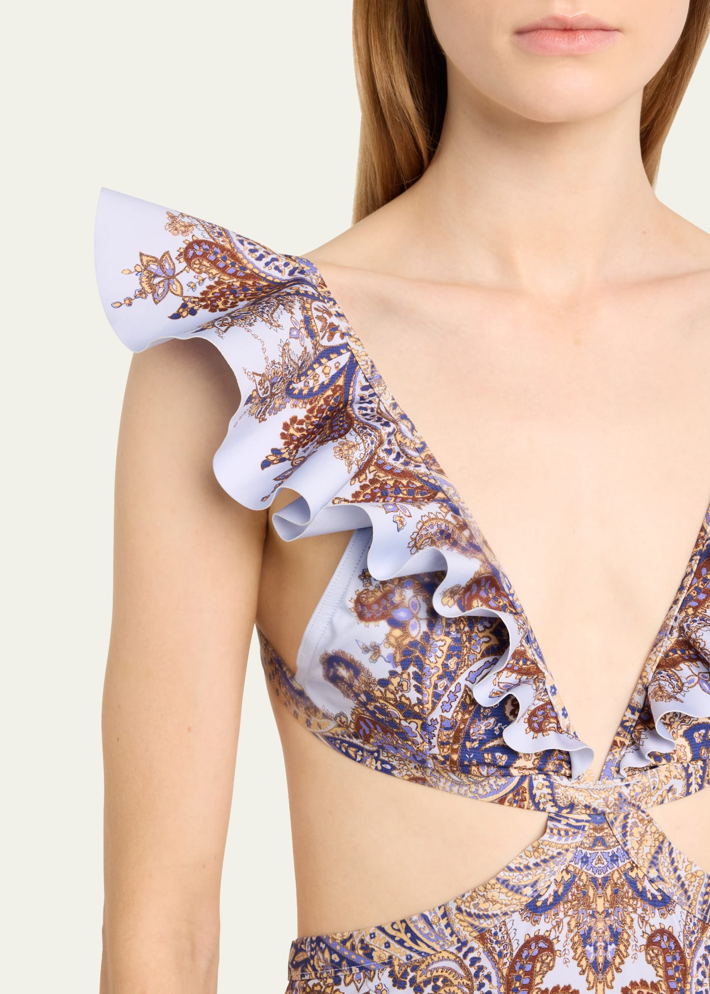 Zimmermann Ottie Paisley Ruffle One-Piece Swimsuit - Bergdorf Goodman