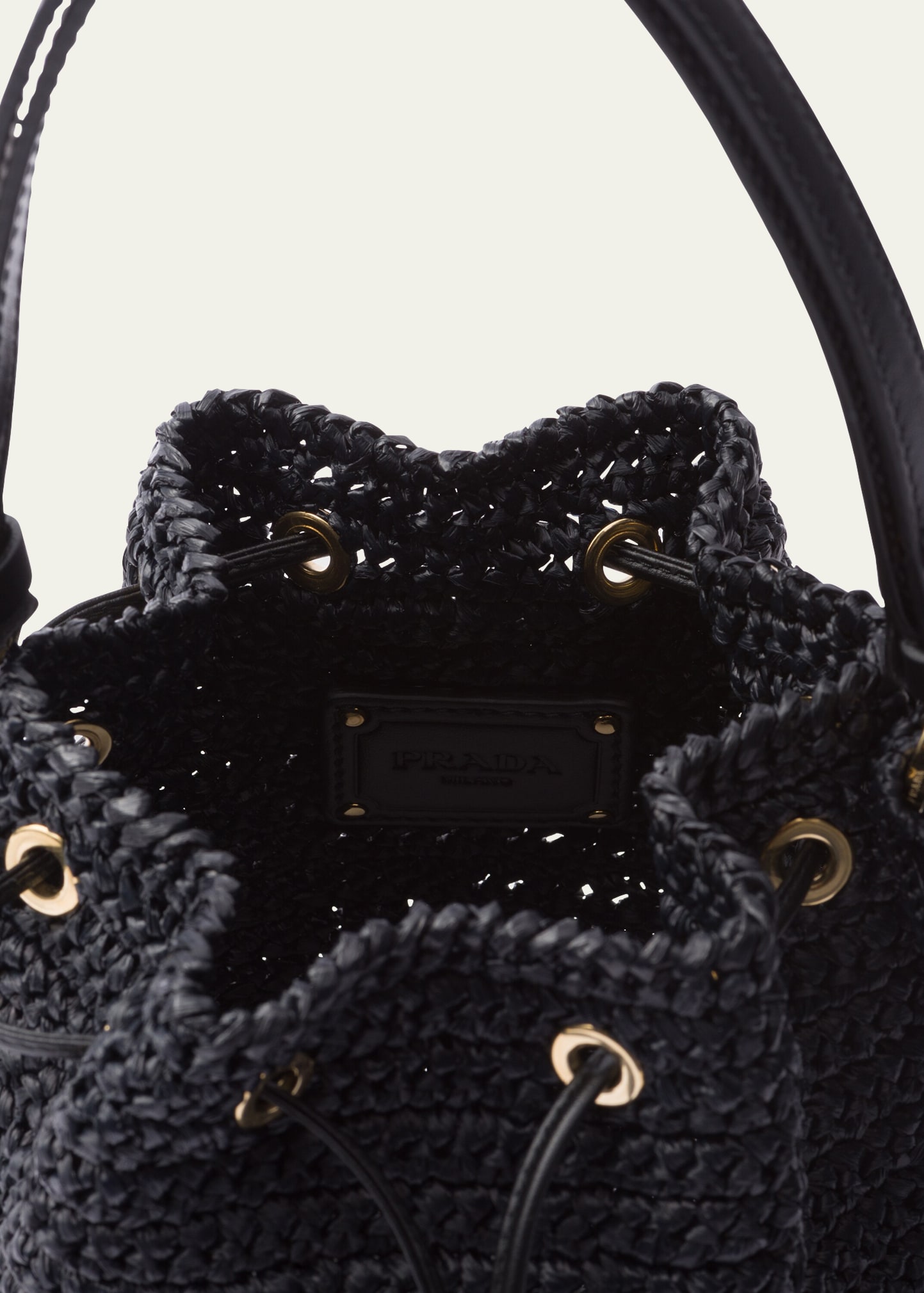 トートバッグ PRADA Black Crochet Mini Bucket Bag Black Crochet and leather mini-bucket bag | PRADA