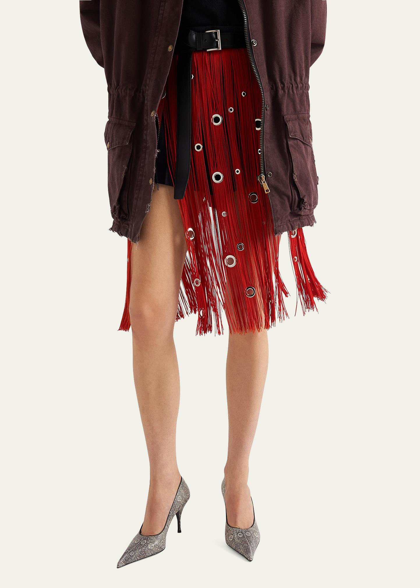 Prada Fringe Grommet Midi Skirt - Bergdorf Goodman