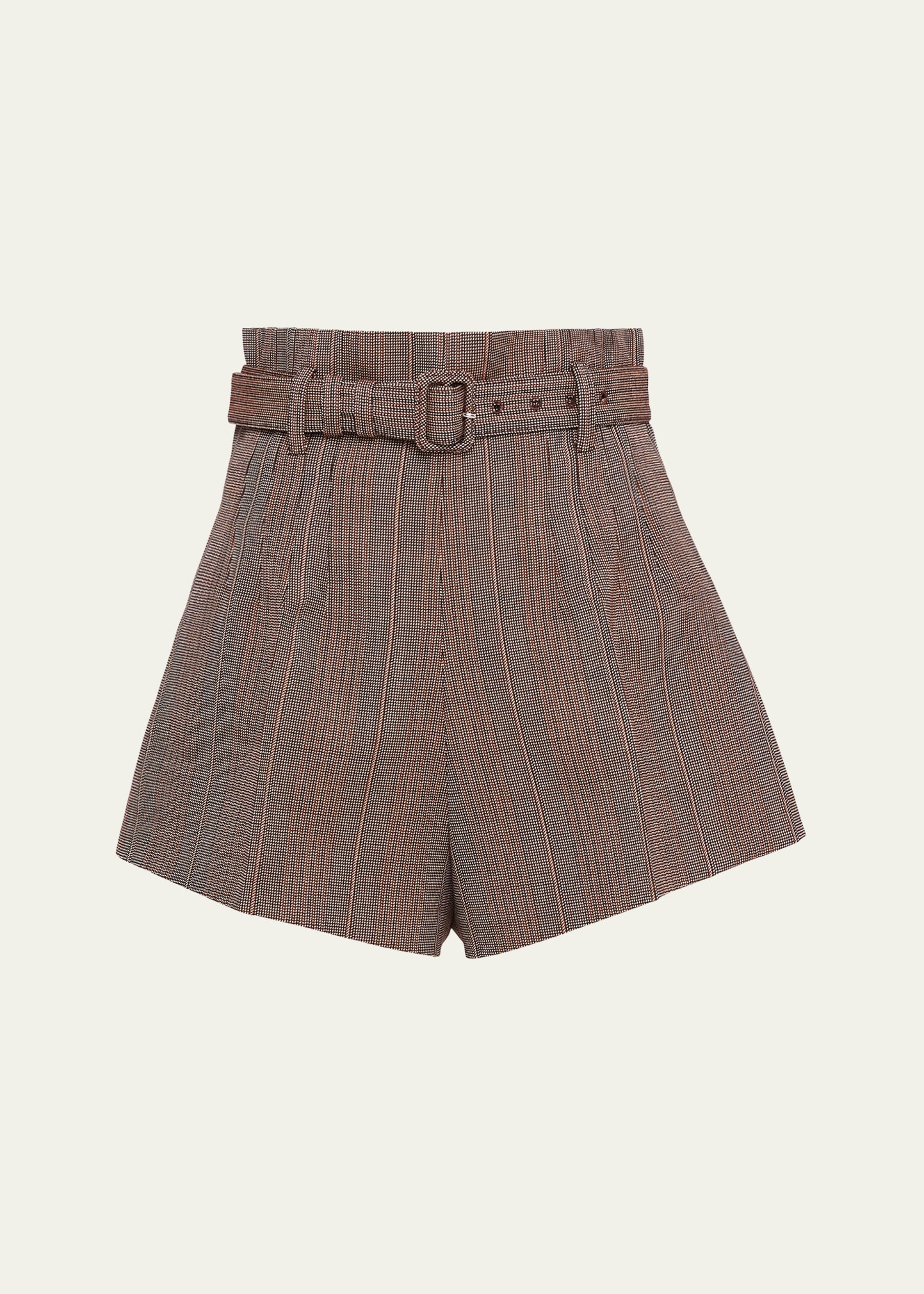 ショートパンツ PRADA Women Shorts  Burmudas P272HSOOO14WQF0241 BROWN Prada Pinstripe Wool Shorts with Belt - Bergdorf Goodman