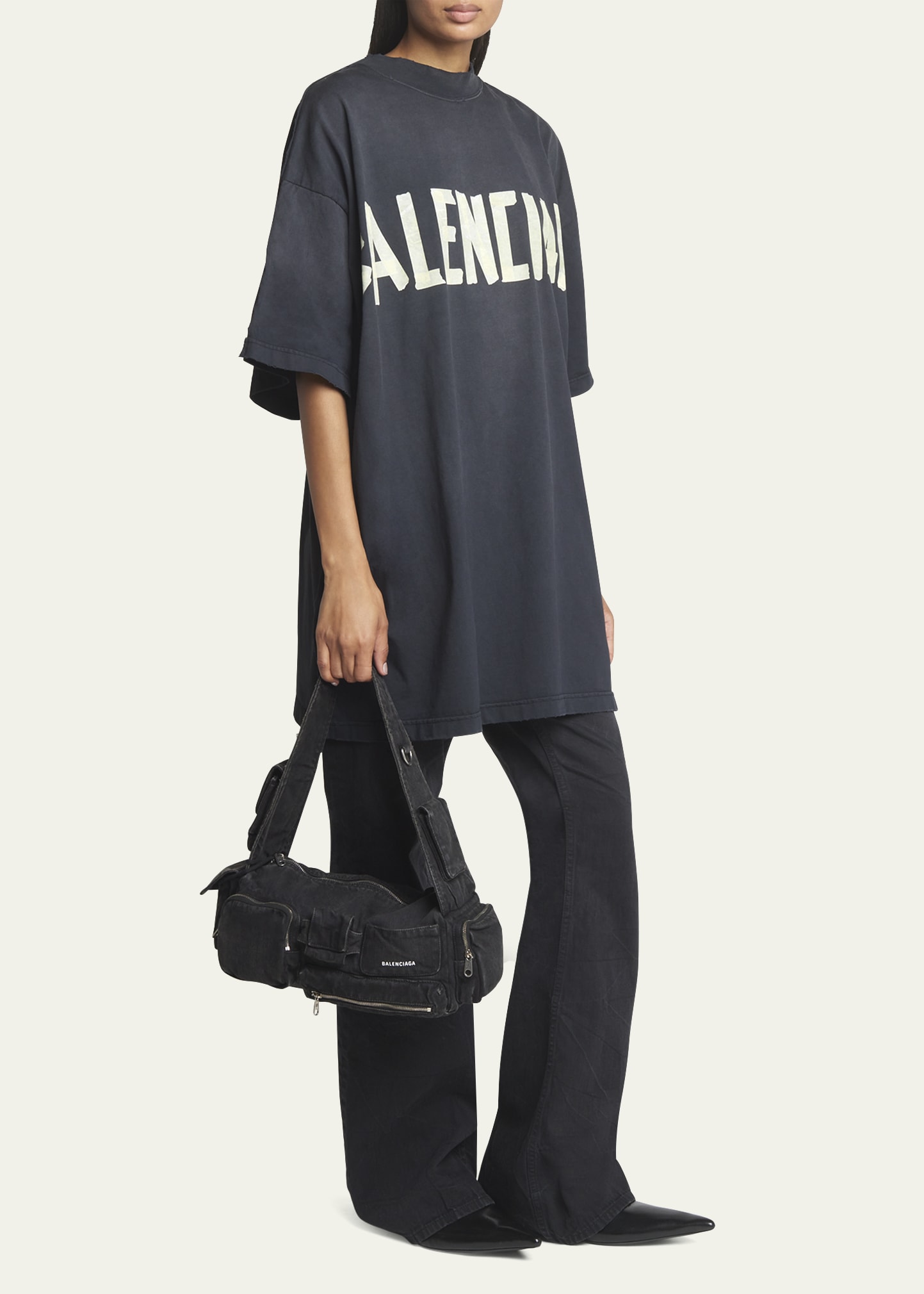 【ちゃいろ】BALENCIAGA Superbusy BALENCIAGA Superbusy Large Cracked-Leather Tote Bag for Men
