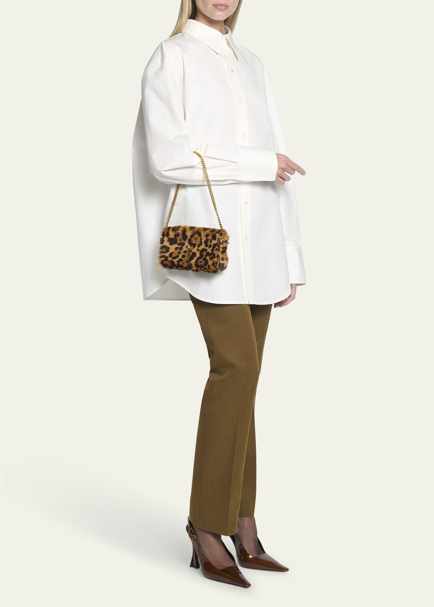 Saint Laurent Kate 99 Mini YSL Leopard Shoulder Bag in Pony Hair