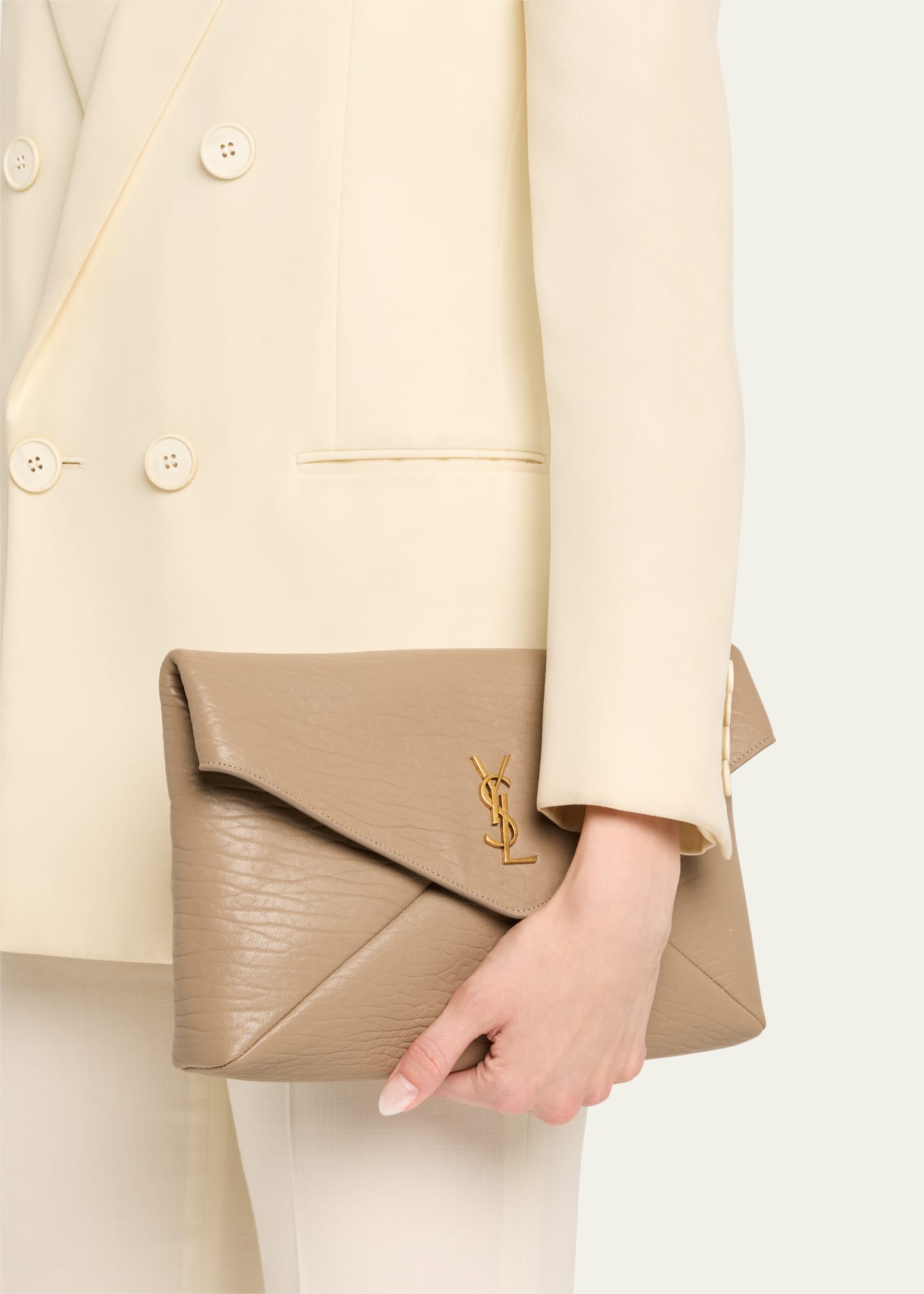 Saint Laurent Envelope Flap YSL Clutch Bag in Grained Leather