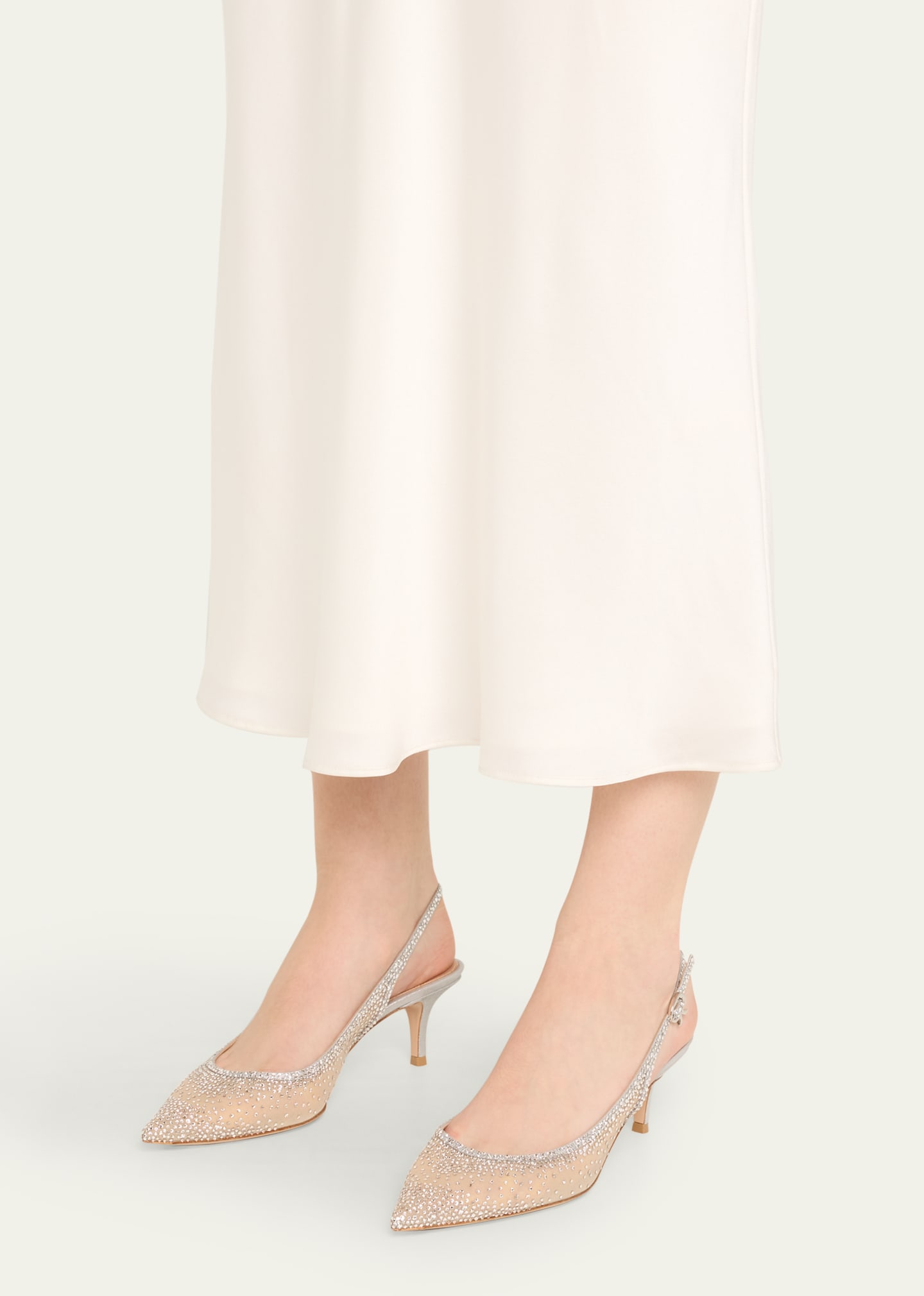 Gianvito Rossi Strass Organza Kitten-Heel Slingback Pumps