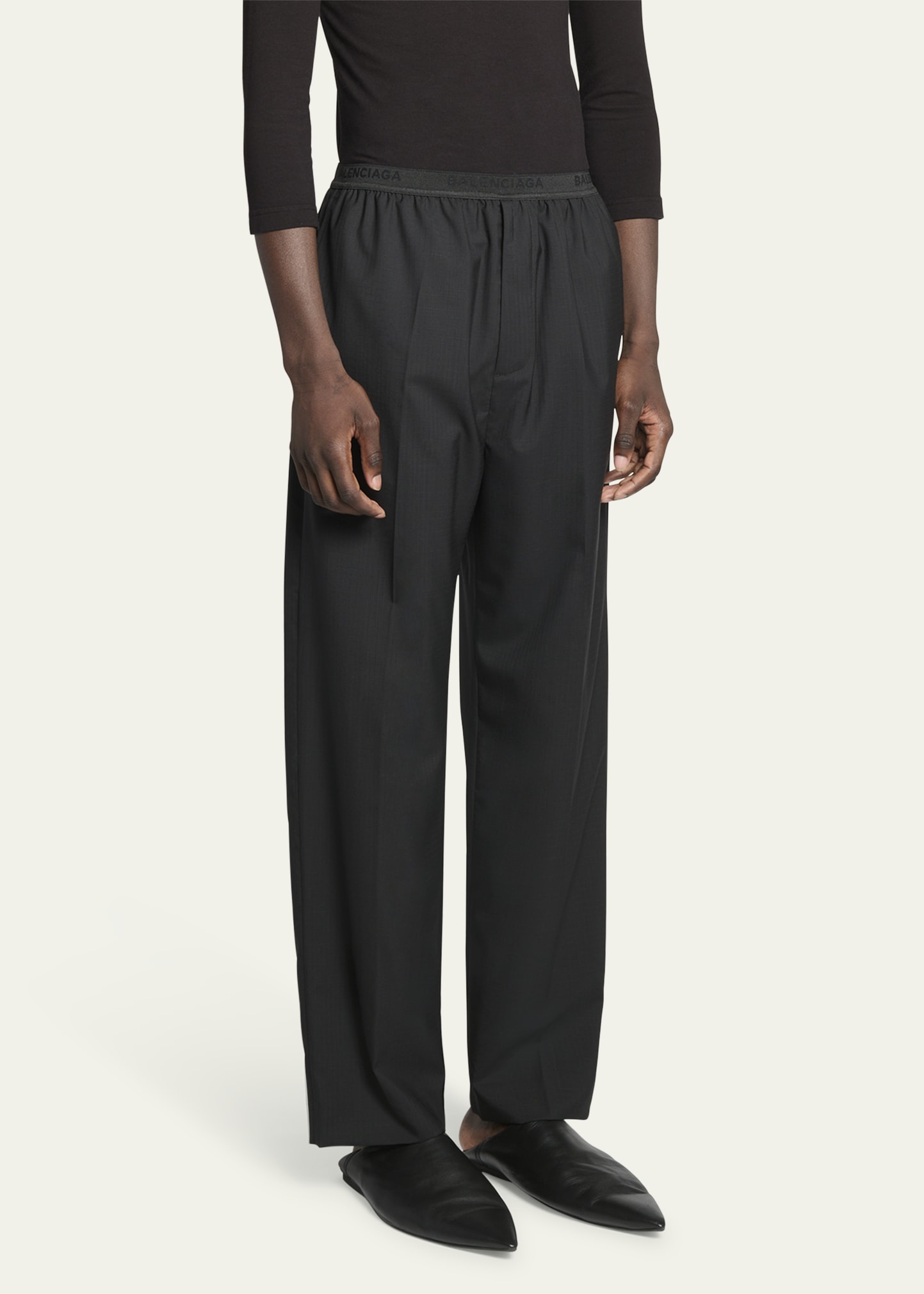 Balenciaga Men's Wool Ripstop Elastic-Waist Pants - Bergdorf