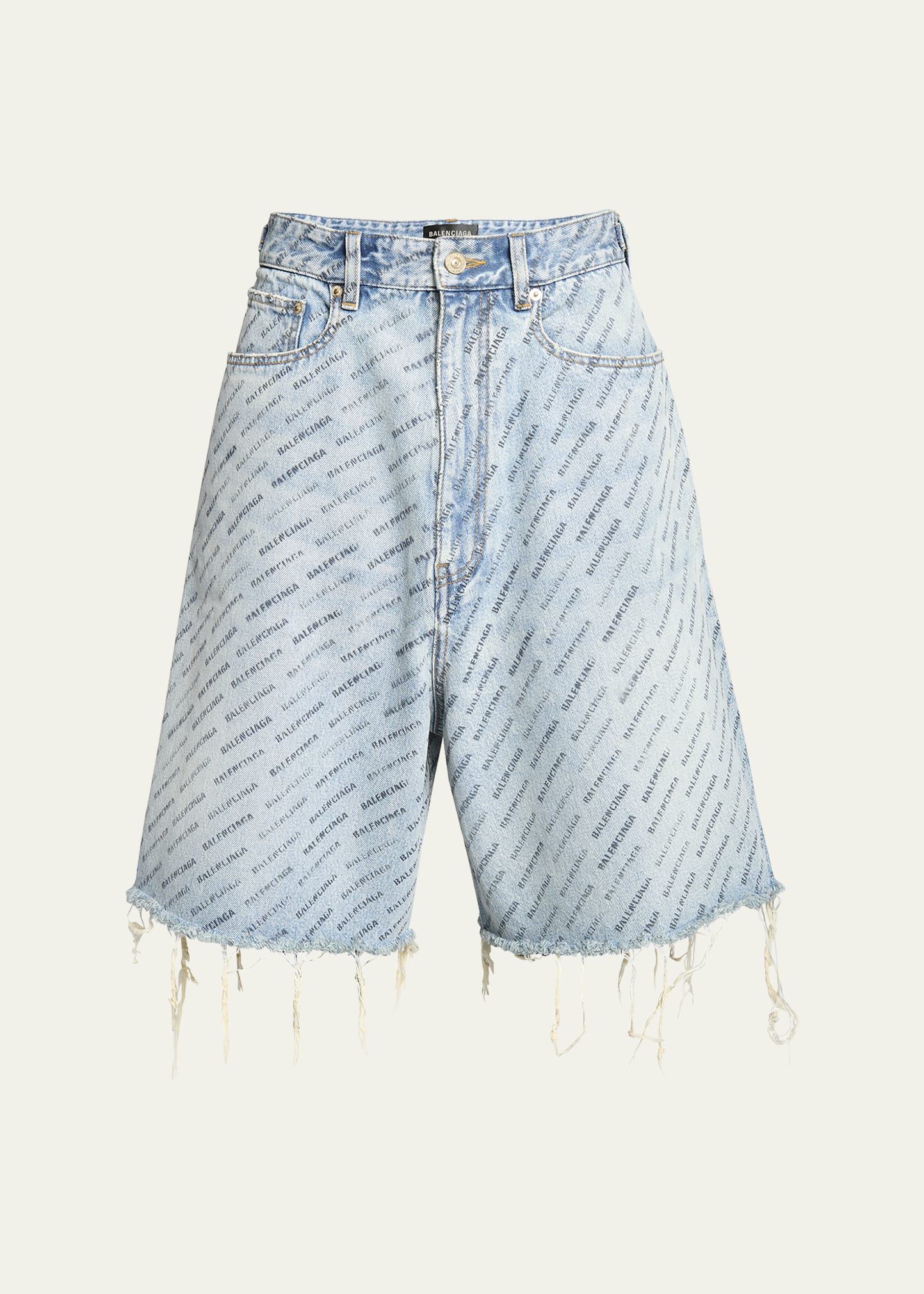 Balenciaga Men's Allover Stencil Logo Denim Shorts