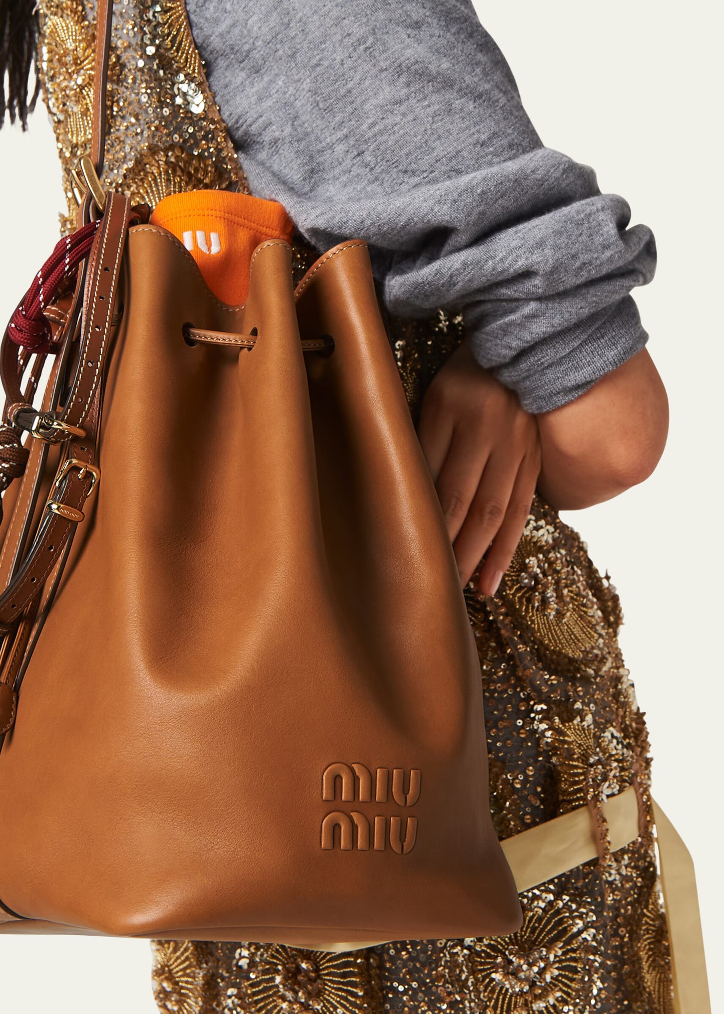 Miu Miu Drawstring Leather Bucket Bag - Bergdorf Goodman